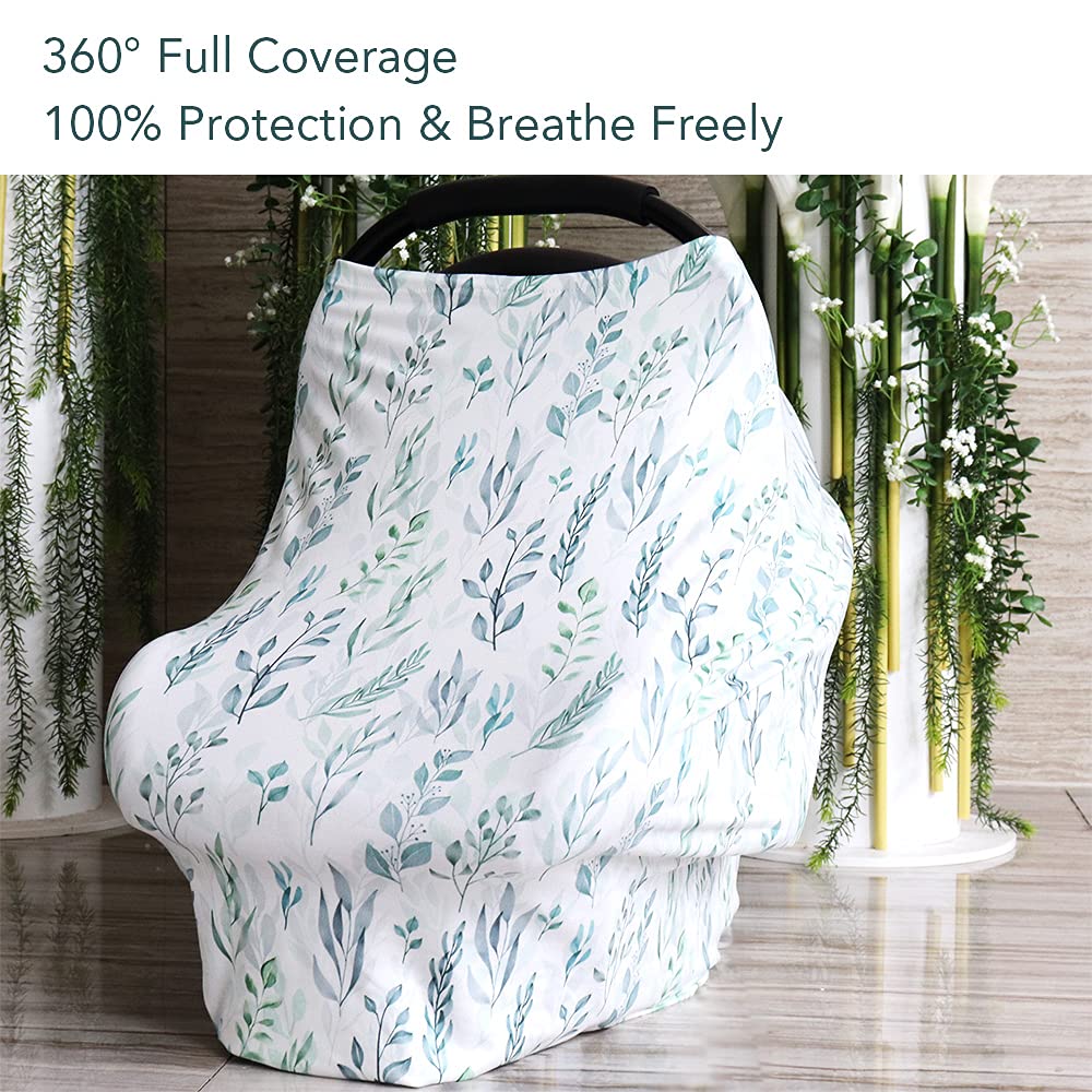 Organic Cotton Baby Car Seat Cover & Blanket Set - Soft Green Leaf Design for Infants & Toddlers | Safe, Breathable & Machine Washable | Perfect for Strollers, Car Seats & Nursery Comfort