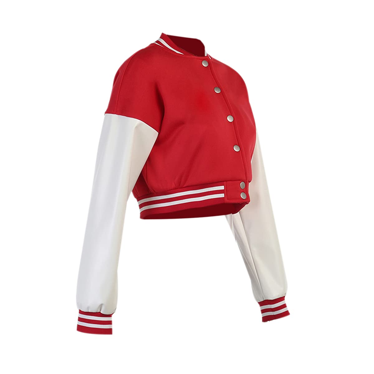 KIRJAUDU Women's Colorblock Patchwork Varsity Baseball Jacket - PU Leather Sleeve Cropped Bomber Jacket Coat for Casual Wear & Street Style Fashion