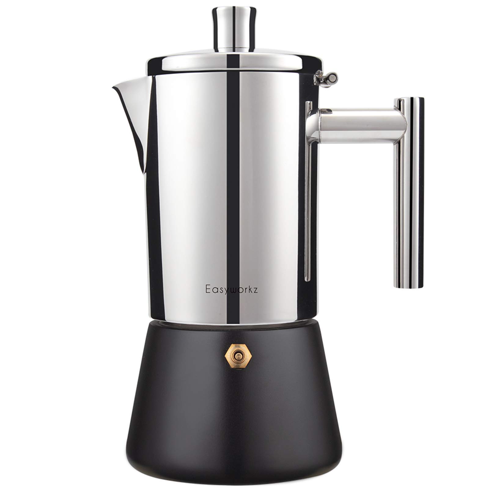 Easyworkz Diego Stovetop Espresso Maker - 6 Cup Stainless Steel Moka Pot for Induction & Gas Stoves - Italian Coffee Machine for Rich Espresso at Home (10oz) - Perfect for Camping, Office & Gifts