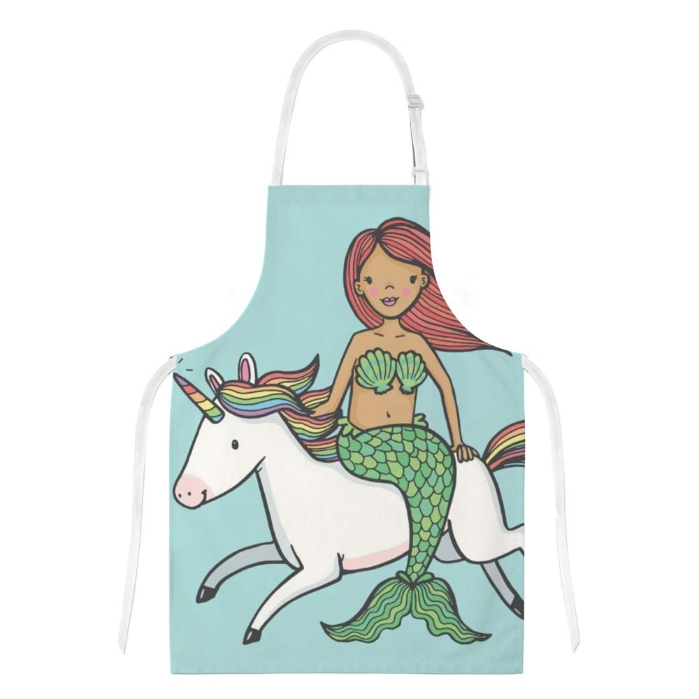 Heat Resistant Polyester Oven Mitts & Potholder Set - Cartoon Mermaid Riding Unicorn Design, Non-Slip Kitchen Gloves for Baking, Cooking, BBQ - Perfect for Home Chefs & Holiday Cooking Gifts