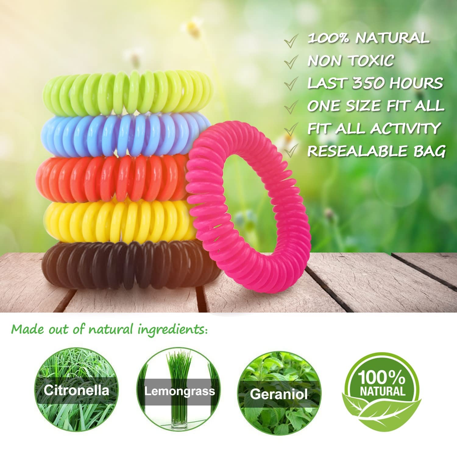 30 Pack Mosquito Repellent Bracelets - Waterproof DEET-Free Wristbands for Kids & Adults with 36 Mosquito Repellent Stickers - Individually Wrapped for Outdoor Camping, Hiking, Travel and Backyard Activities