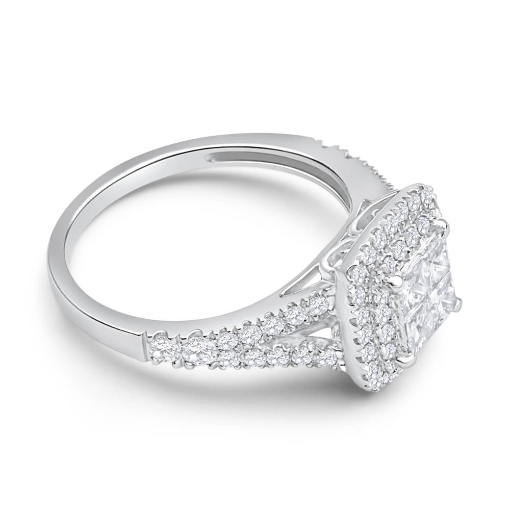 9ct White Gold Diamond Ring Set with 68 Brilliant Cut Diamonds - Elegant Wedding & Engagement Jewelry for Women