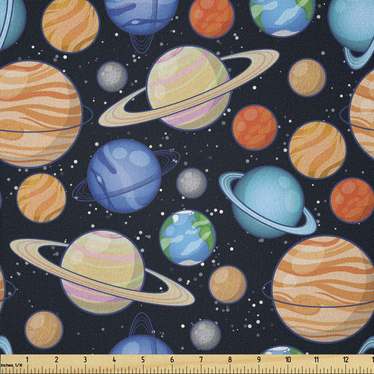 Ambesonne Galaxy Fabric by The Yard - Solar System Planets Print Microfiber Material for DIY Crafts, Home Decor & Upholstery (10 Yards, Multicolor) | Perfect for Space-Themed Bedding, Curtains & Wall Hangings