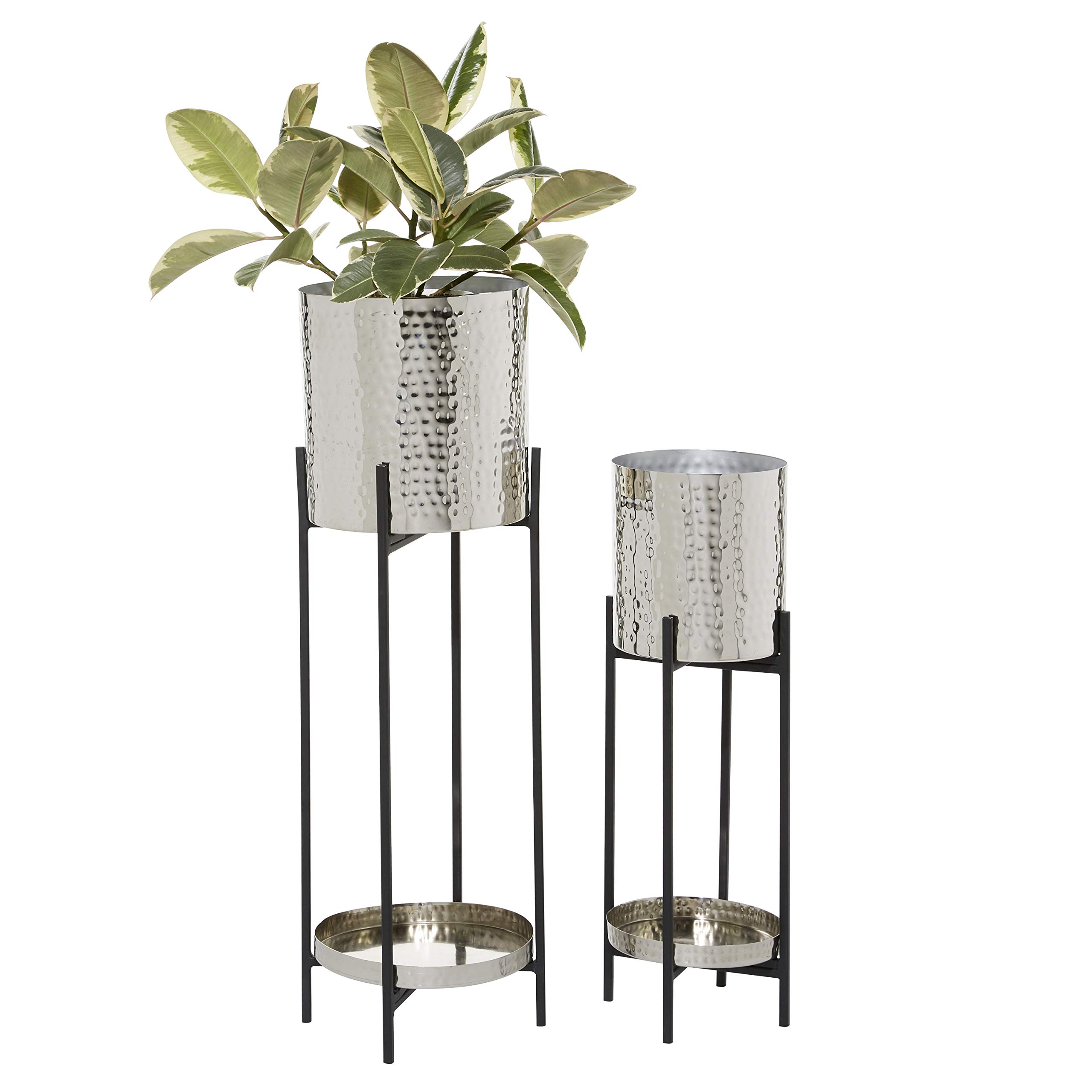 Deco 79 Silver Metal Round Planter with Removable Stand - Set of 2 (24