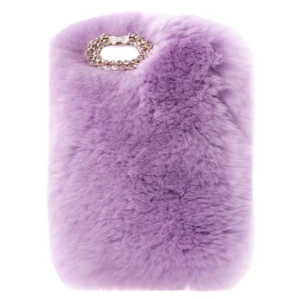 Luxury Bling Diamond Bowknot Furry Case for iPad 6/Air 2 - Winter Warm Beaver Rex Rabbit Fur Cover (Light Purple) | Perfect for Travel, Home Use & Gift Giving
