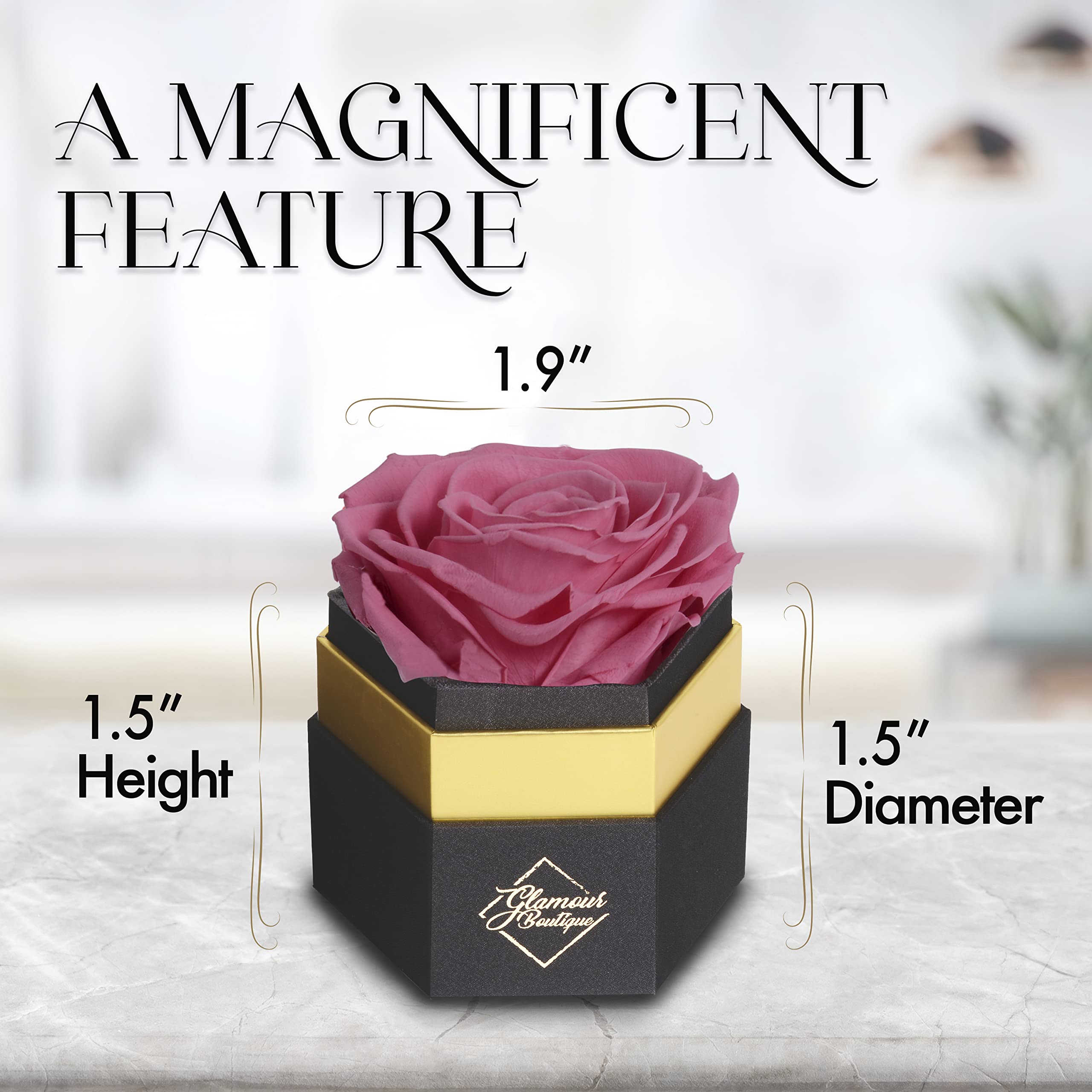 Hexagon Single Rose Forever Box - Preserved Roses in a Box That Lasts a Year, Eternal Rose Gift for Anniversary, Valentine's Day, Wedding, Birthday - Pink Preserved Flower for Home Decor, Office Desk, Romantic Surprise