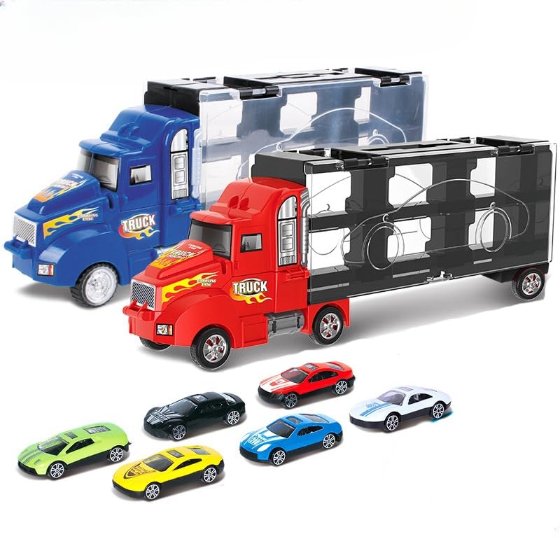 WXXCDB Kids Toy Car Transporter Truck - Toddler Toy Vehicle for Boys & Girls with Suitcase Storage, Racing Playset for Ages 3-9 | Perfect for Pretend Play, Birthday Gifts & Travel Entertainment