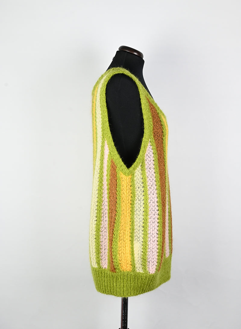 Miu Miu Green Striped Wool Gilet Size 40 - Women's Fashion Vest for Office & Casual Wear
