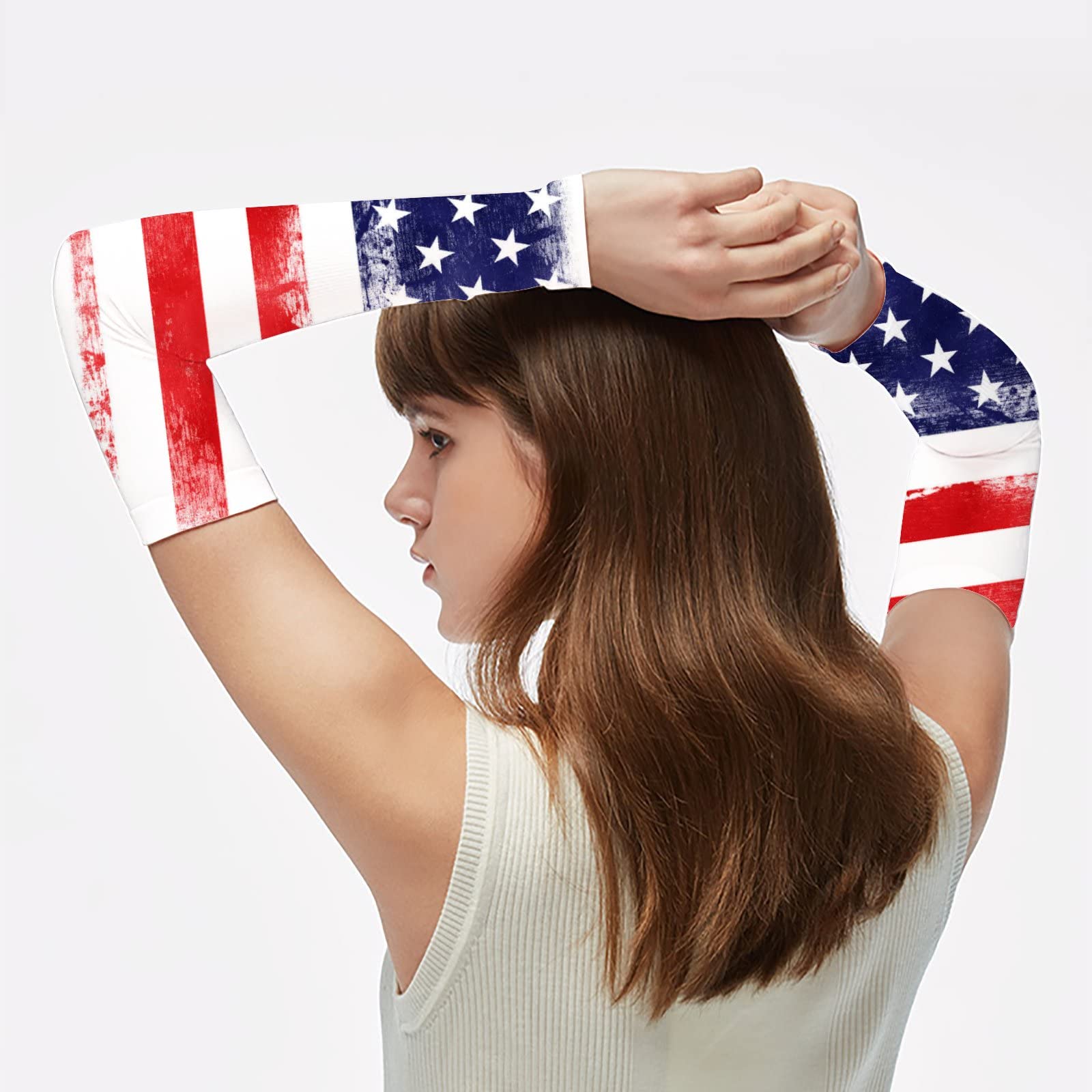 Vantaso Cooling Arm Sleeves - Unisex UV Sun Protection Sports Arm Covers with American Flag Design, Breathable Ice Silk Fabric (Sizes S-XXL) - Perfect for Running, Cycling, Hiking & Outdoor Activities