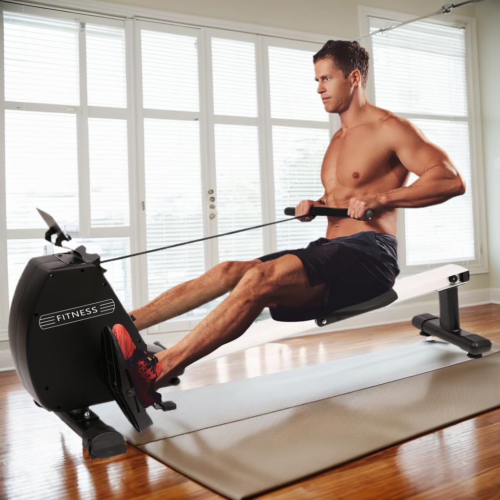 Premium Magnetic Rowing Machine for Home - 350 LB Weight Capacity, 8-Level Quiet Resistance, Tablet Holder & Comfortable Seat Cushion - Perfect for Home Gym, Cardio Workouts & Full-Body Training