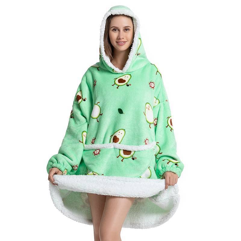 Cozy Wearable Blanket Hoodie for Adults - Fleece Loungewear with Pockets, Thick & Soft Cartoon Print - Perfect for Camping, Movie Nights & Relaxing at Home