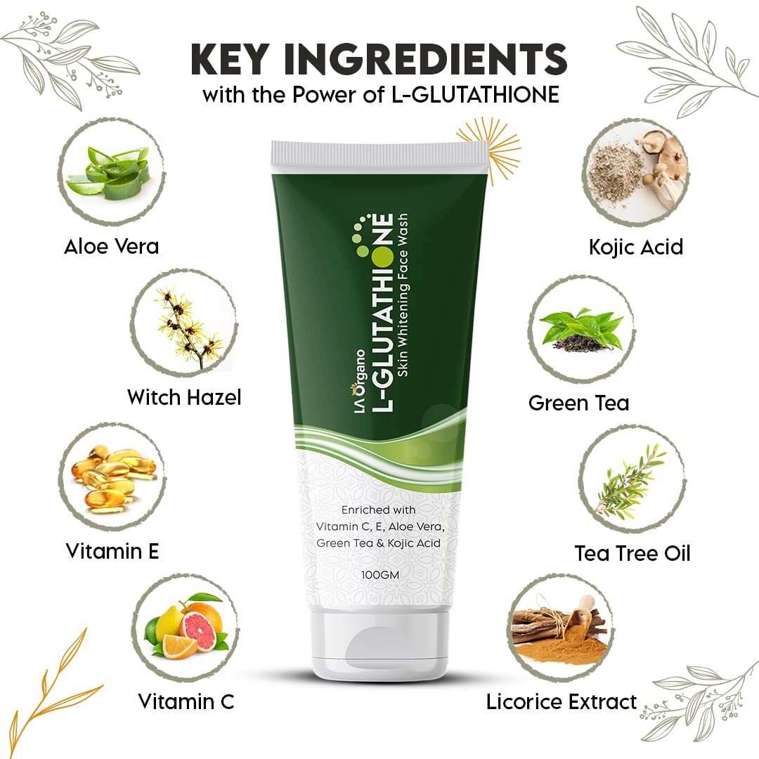LA Organo Glutathione Brightening Face Wash 100g - Skin Whitening & Anti-Aging Cleanser for Glowing Complexion - Pack of 1 | Perfect for Daily Skincare Routine & Travel