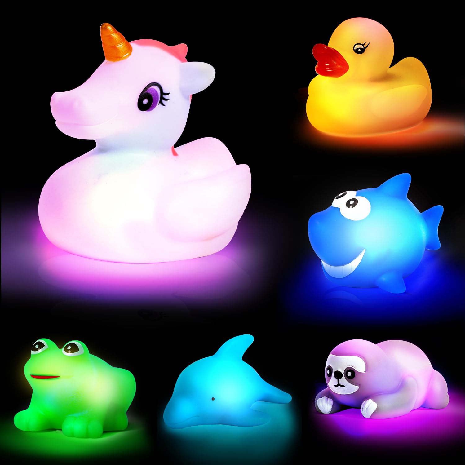 Glowing Unicorn Bath Toys for Kids - Light Up Bathtub Toys for Toddlers Boys & Girls Ages 3-8, No Hole Safe Bath Time Fun - Perfect for Sensory Play, Baby Shower Gifts & Relaxing Nighttime Baths