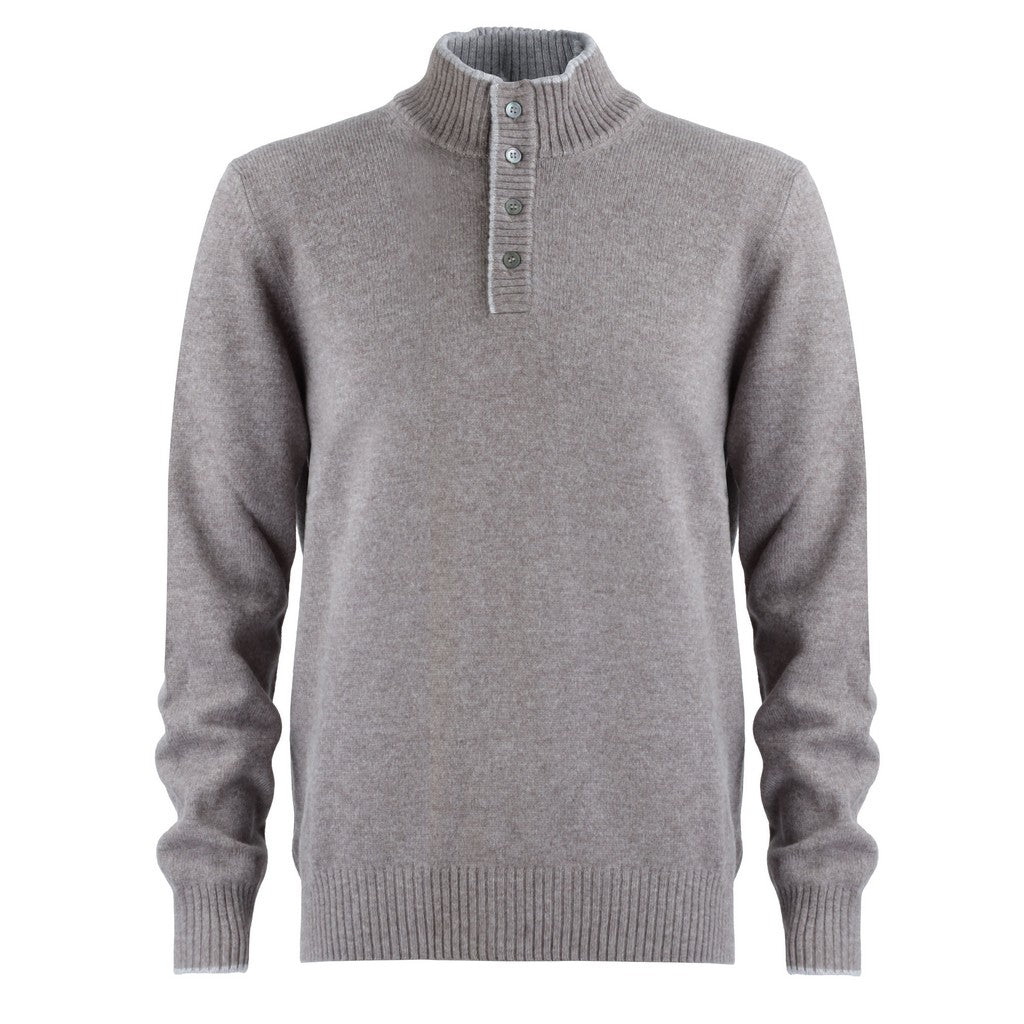 GRAN SASSO Super Geelong Mock Button Sweater - Brown Wool Blend Cardigan for Men | Cozy Fall & Winter Fashion | Perfect for Office, Dating & Casual Outings