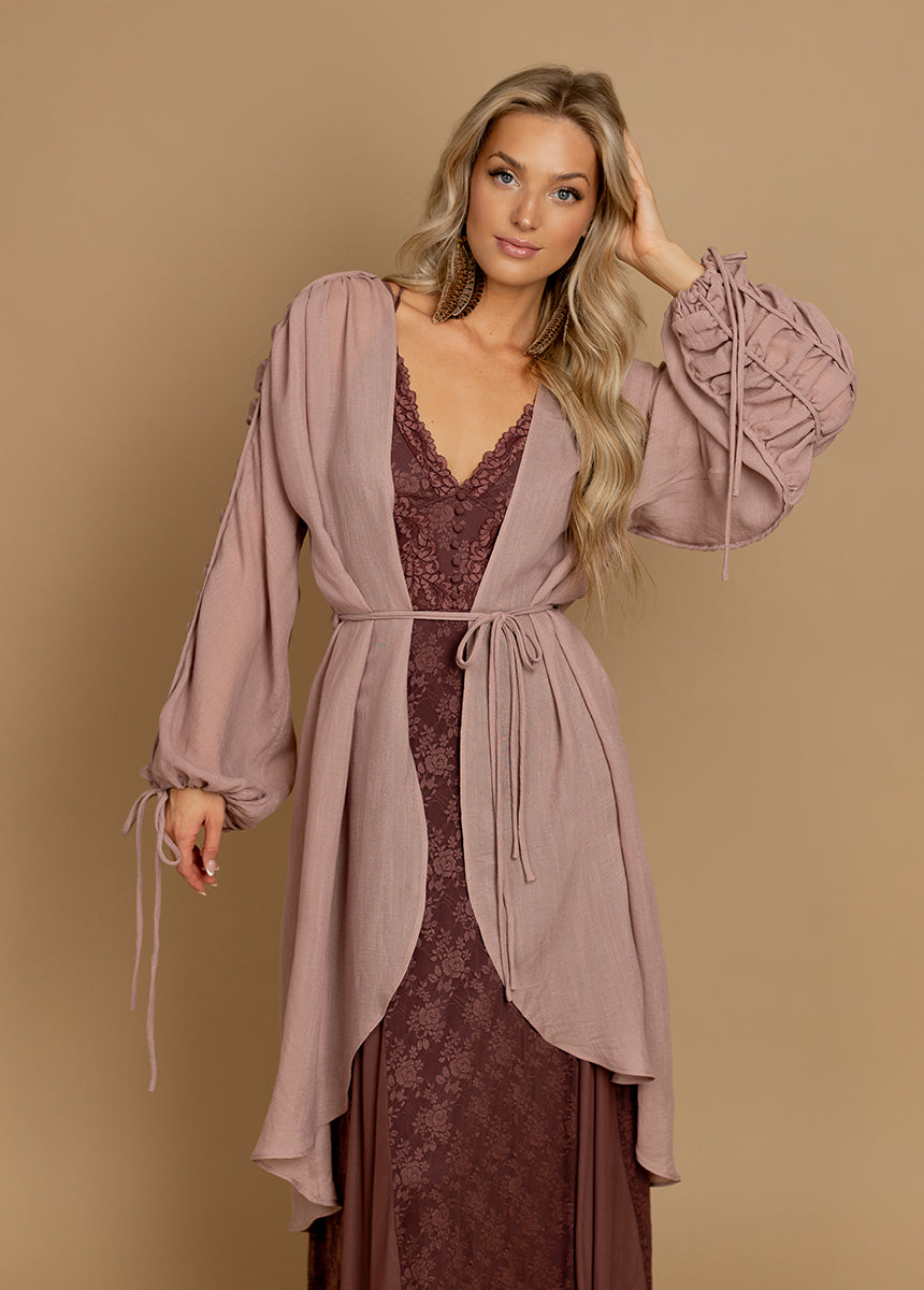 Brandy Duster Coat in Light Orchid - Elegant Longline Duster Cardigan for Women | Perfect for Office, Date Night & Fall Layering