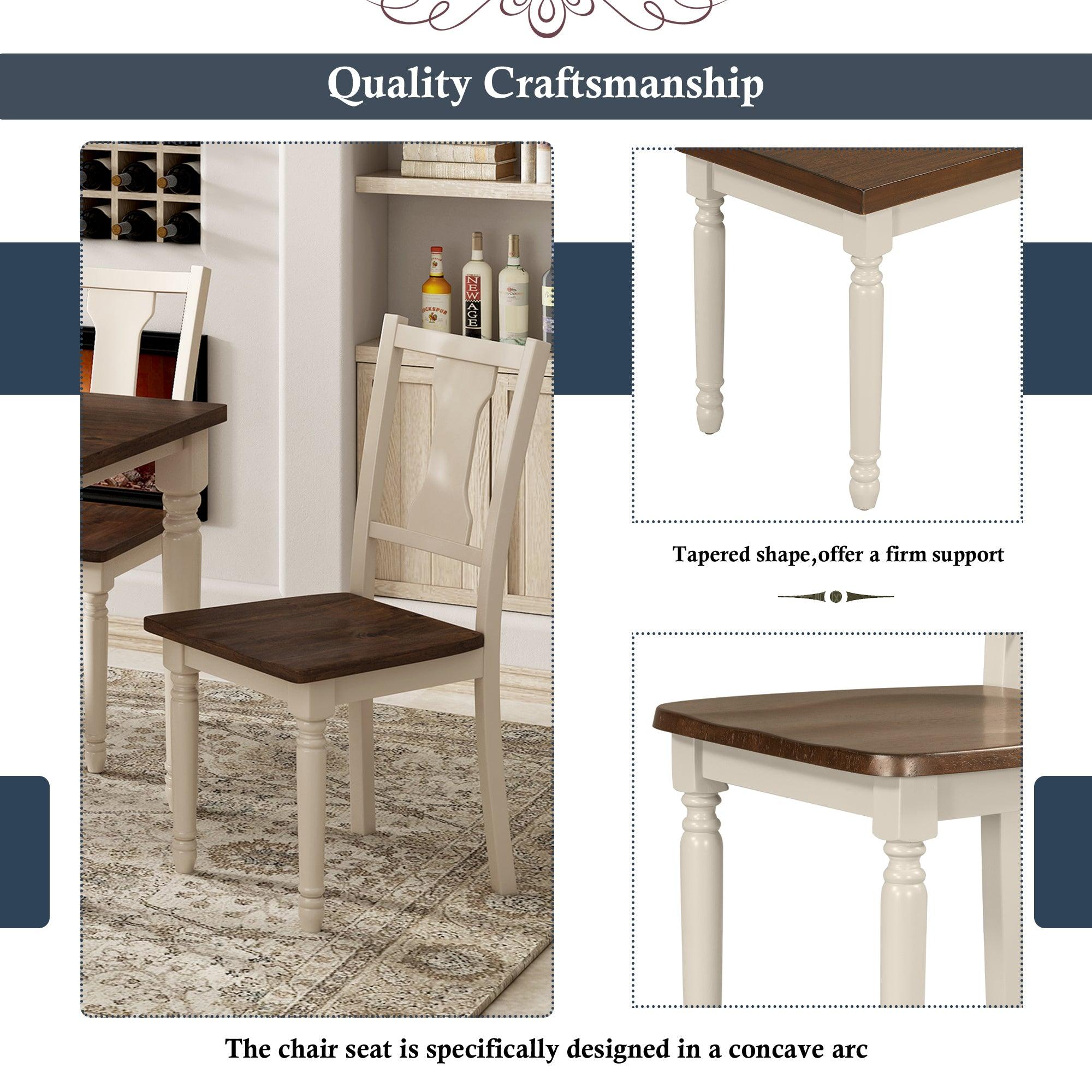 Classic 6-Piece Wooden Dining Set with Table, 4 Chairs & Bench for Kitchen & Dining Room - Brown & Cottage White | Perfect for Family Meals, Entertaining Guests & Small Space Dining