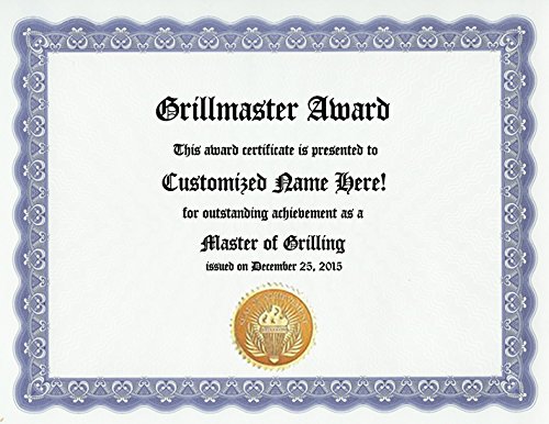 Personalized Grilling Grillmaster Award Certificate - Custom BBQ Trophy for Grill Enthusiasts & Cooking Masters | Funny Unique Gift for BBQ Lovers | Perfect for Grill Competitions, Father's Day & Backyard Cookouts