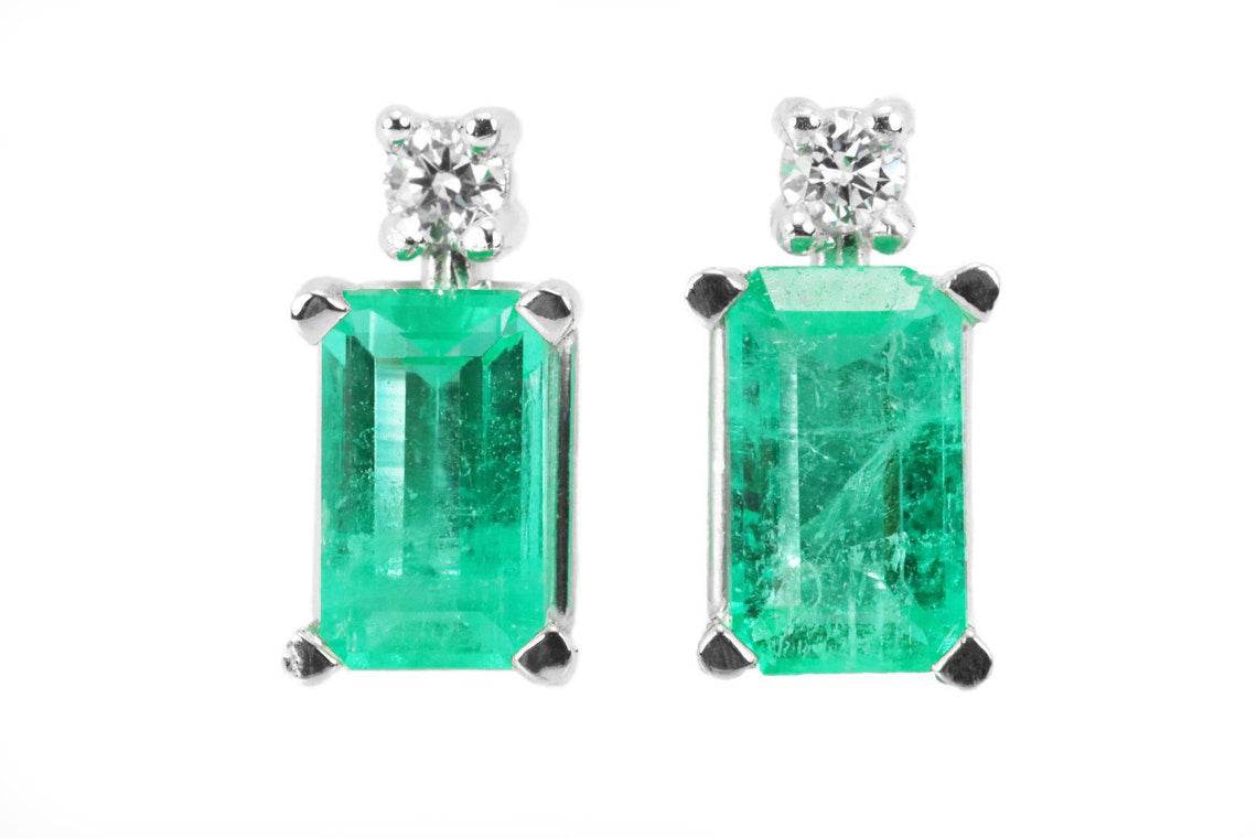 1.56tcw Natural Round Earth Mined Emerald and Diamond Stud Earrings in 14K Gold - Elegant Jewelry for Women, Perfect for Weddings, Parties & Special Occasions
