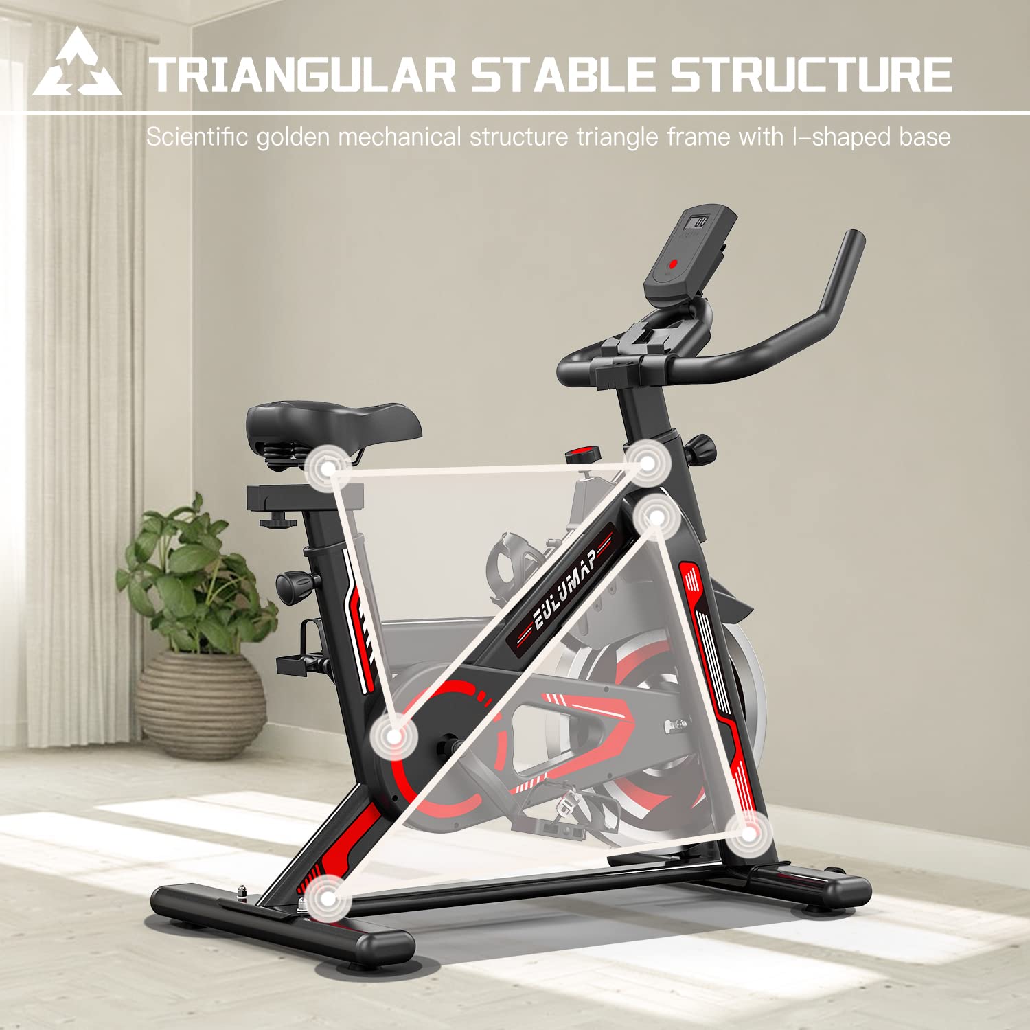 Premium Exercise Bike for Home Gym - Indoor Cycling Bike with iPad Mount, Comfortable Seat Cushion & LCD Monitor - Red - Perfect for Cardio Workouts, Weight Loss & Home Fitness Training