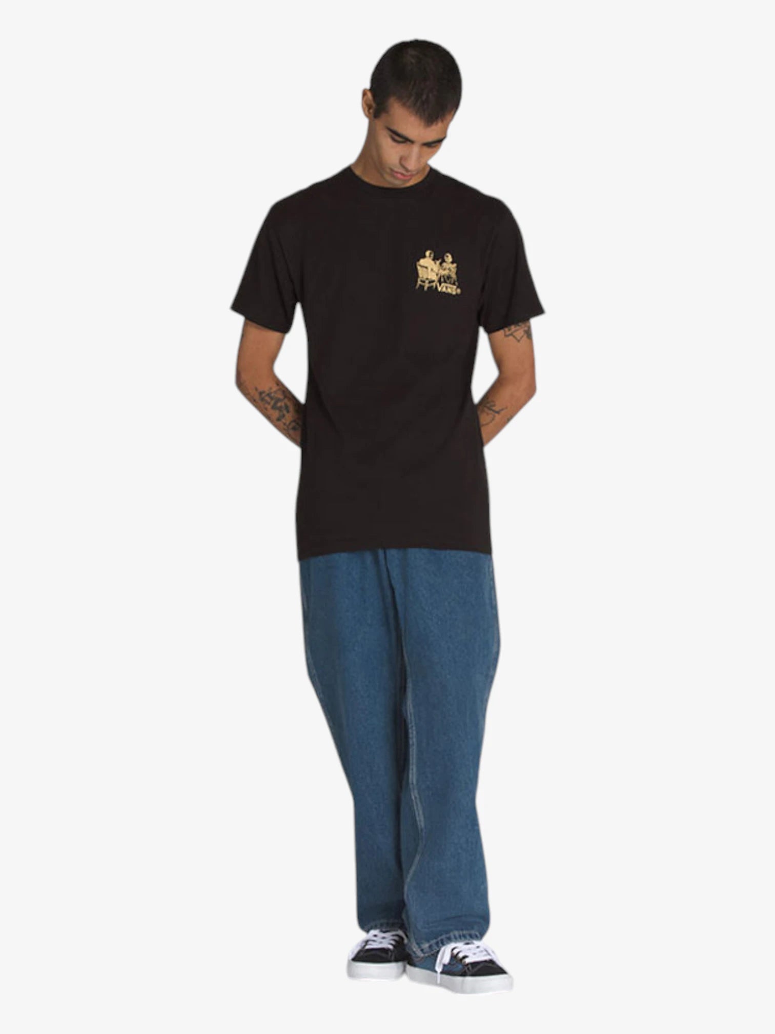 Vans Men's Short Sleeve T-Shirt for Fine Dining - Black Cotton Casual Tee | Perfect for Date Nights, Business Casual & Upscale Events