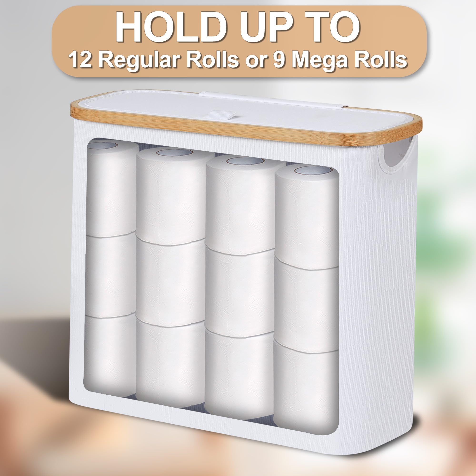 28L White Toilet Paper Basket with Lid - Free Standing Bathroom Storage Organizer Holds 9-12 Rolls | Space-Saving Solution for Small Bathrooms & Apartment Living