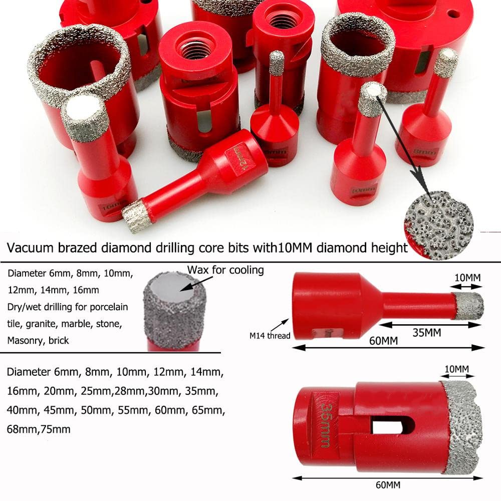 55mm Dry Vacuum Brazed Diamond Drill Bit for Granite, Marble, Porcelain Tile - M14 Thread Hole Saw for Stone Cutting - Perfect for DIY Home Renovation & Professional Construction Projects