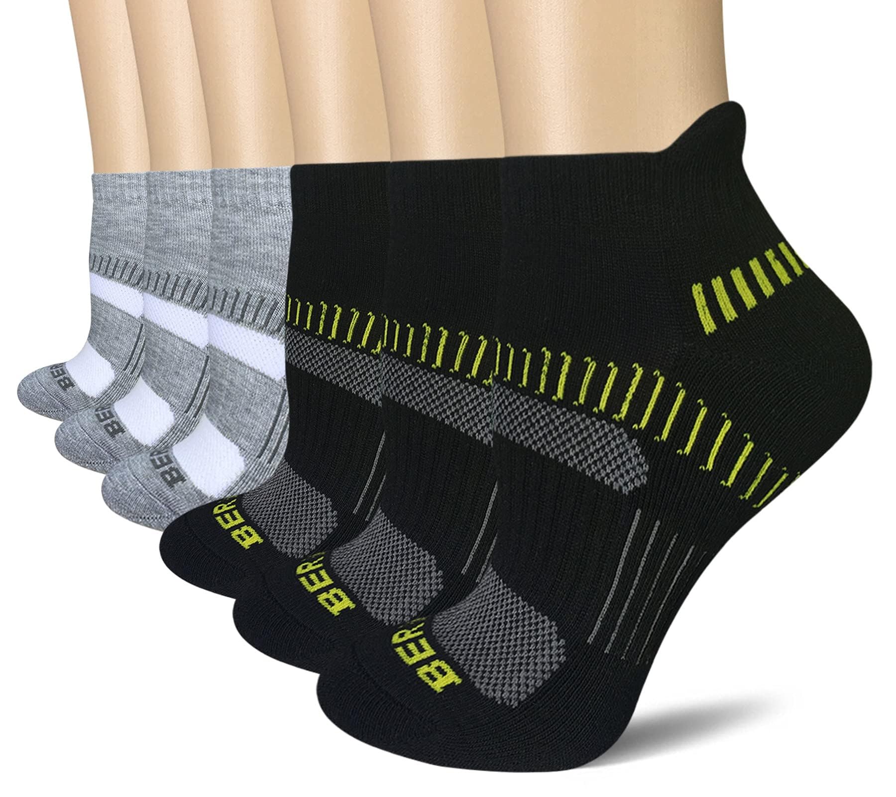 BERING Women's Running Socks - 6 Pairs Cushioned Athletic Ankle Socks for Women - Breathable Moisture-Wicking Workout Socks for Running, Gym, Yoga & Everyday Wear
