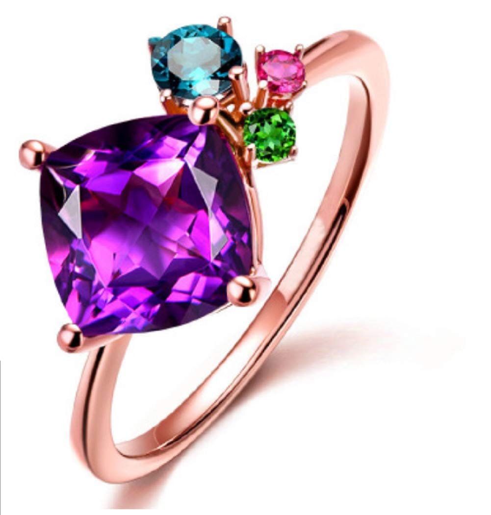 HengSun 925 Sterling Silver Open Ring for Women - Japanese Korean Style Colored Gemstone Crystal Ring - Rose Gold Plated Fashion Jewelry - Perfect for Daily Wear, Party & Gift Giving