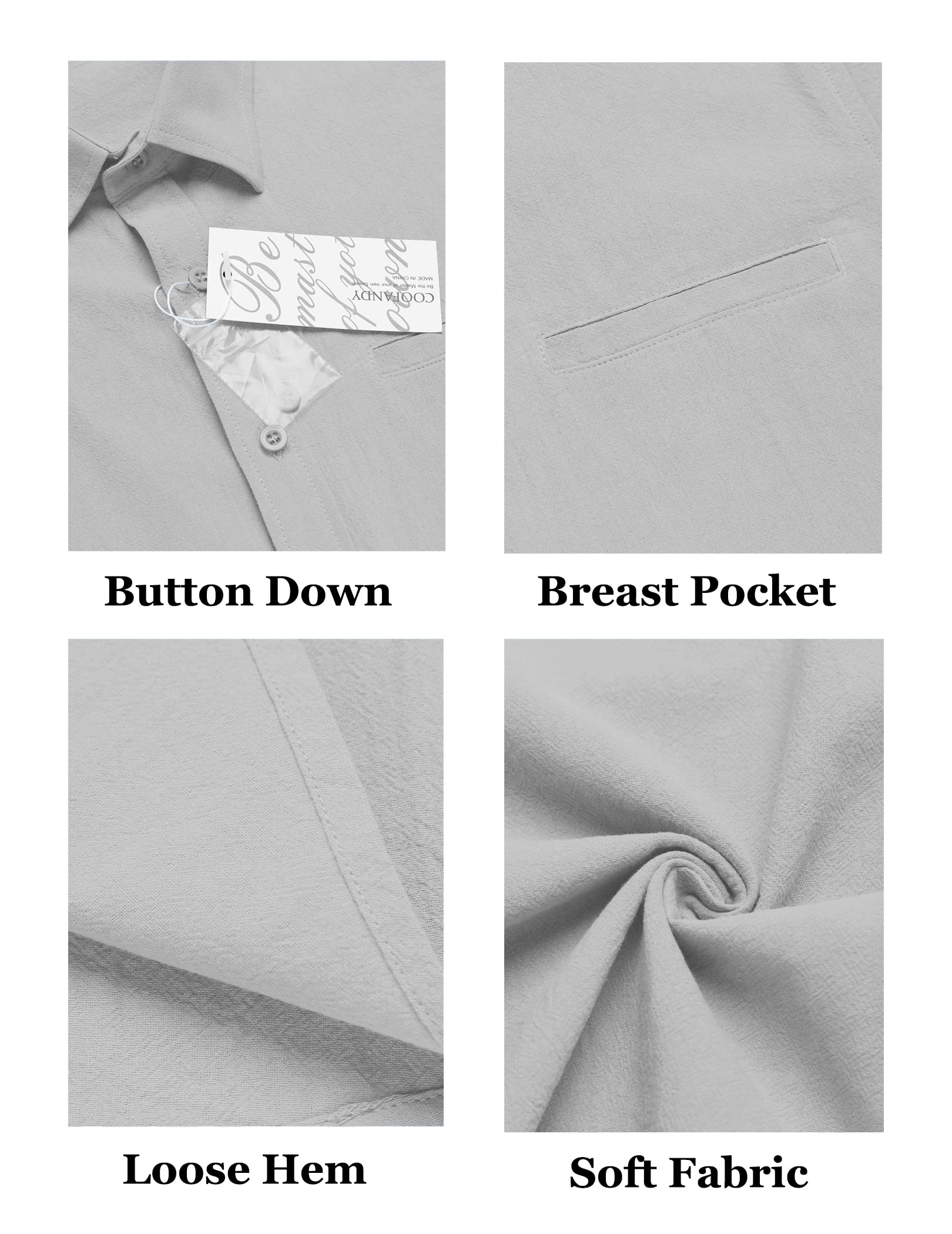 COOFANDY Men's Casual Linen Short Sleeve Button Down Shirt | Breathable Summer Hawaiian Shirt for Beach Vacation & Outdoor Activities