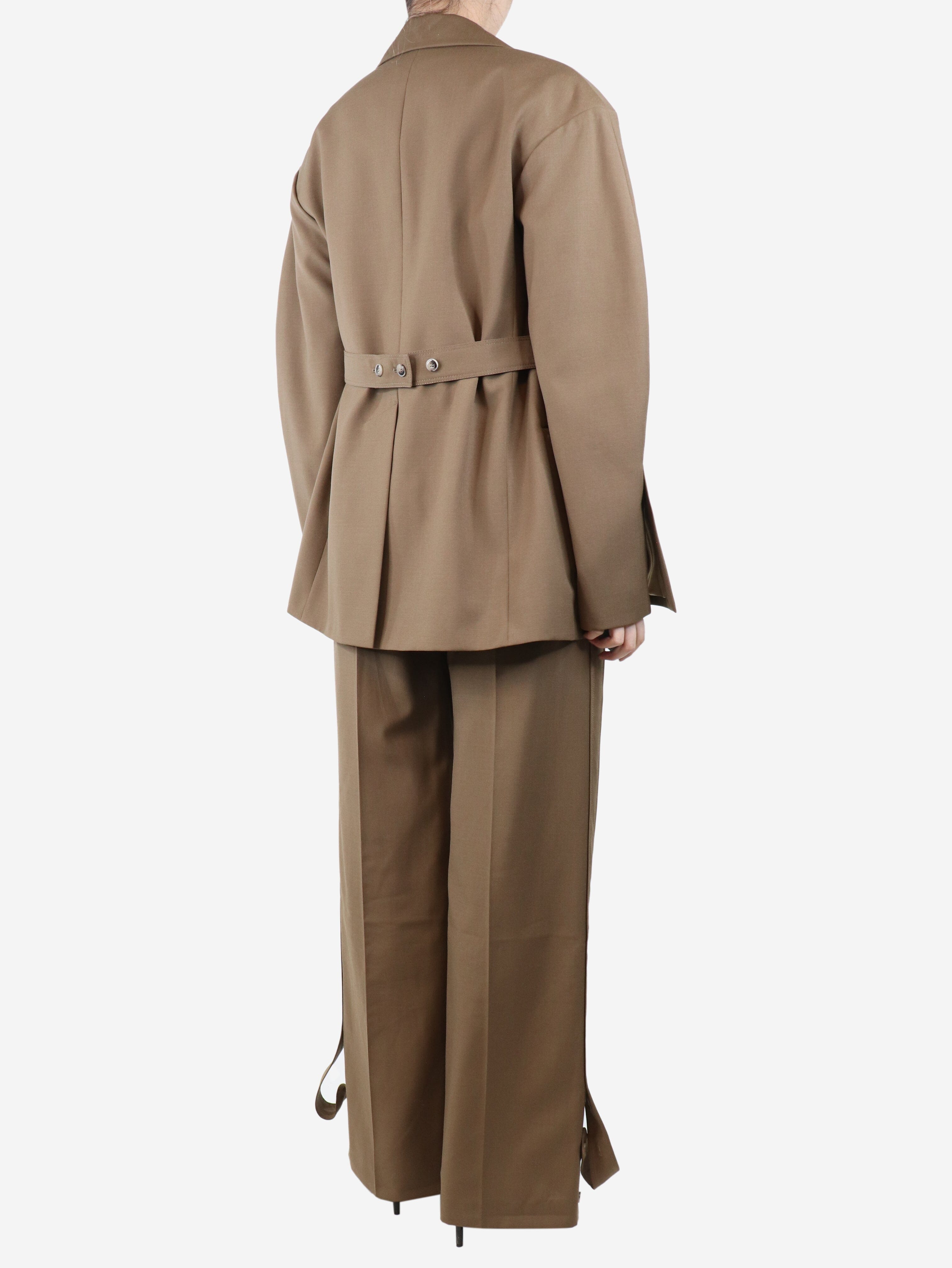 Stylish Brown Belted Jacket and Trouser Set for Women - Size XS | Perfect for Office Wear, Casual Outings & Fall Fashion