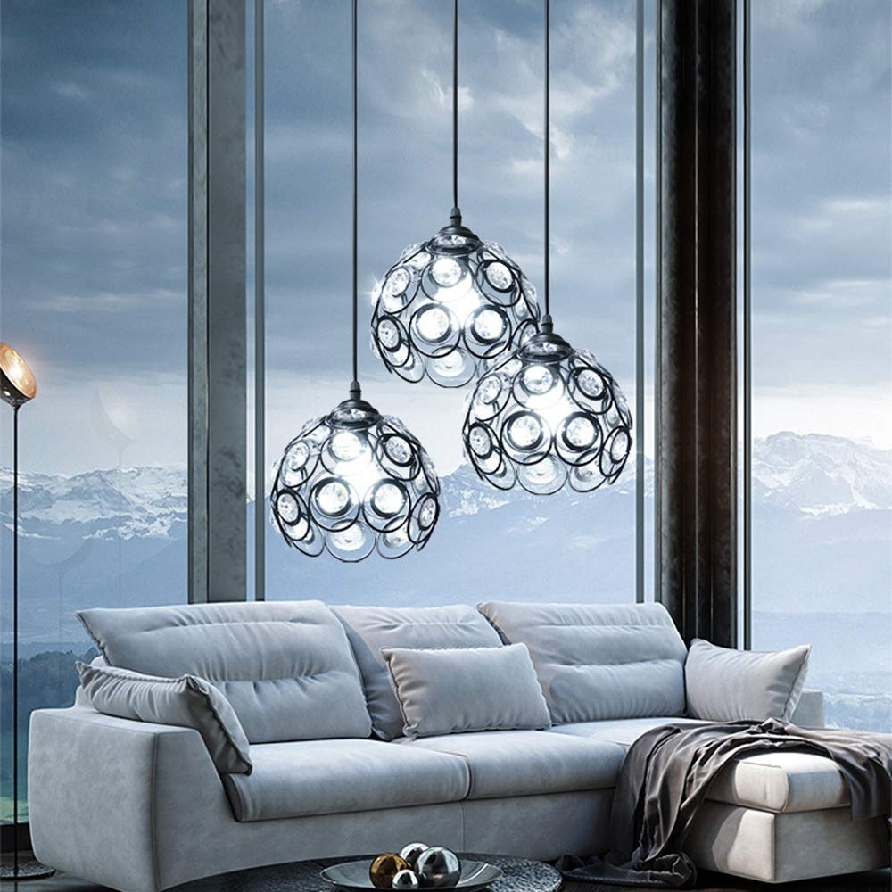 3-Light Modern Crystal Pendant Chandelier - Black Hollow Metal Ceiling Lamp with E27 Socket - Easy Install Hanging Light for Dining Room, Bedroom & Kitchen Island | Perfect for Contemporary Home Decor & Ambient Lighting
