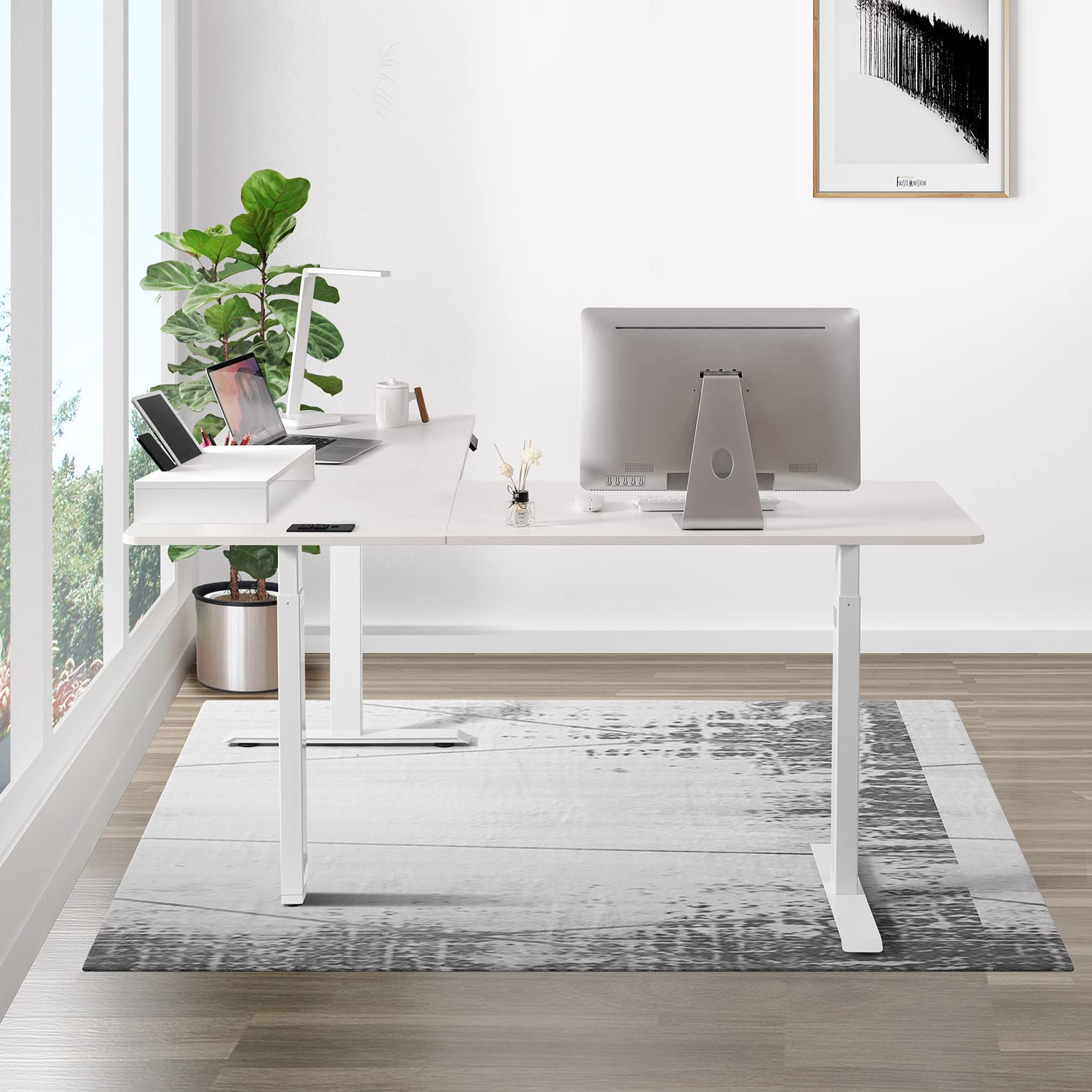 UNICOO L-Shaped Triple Motor Electric Standing Desk - Height Adjustable Corner Desk for Gaming & Home Office, Easy Touch Control, Solid Steel Frame (White Top/White Frame) - Perfect for Small Spaces & Ergonomic Workstations