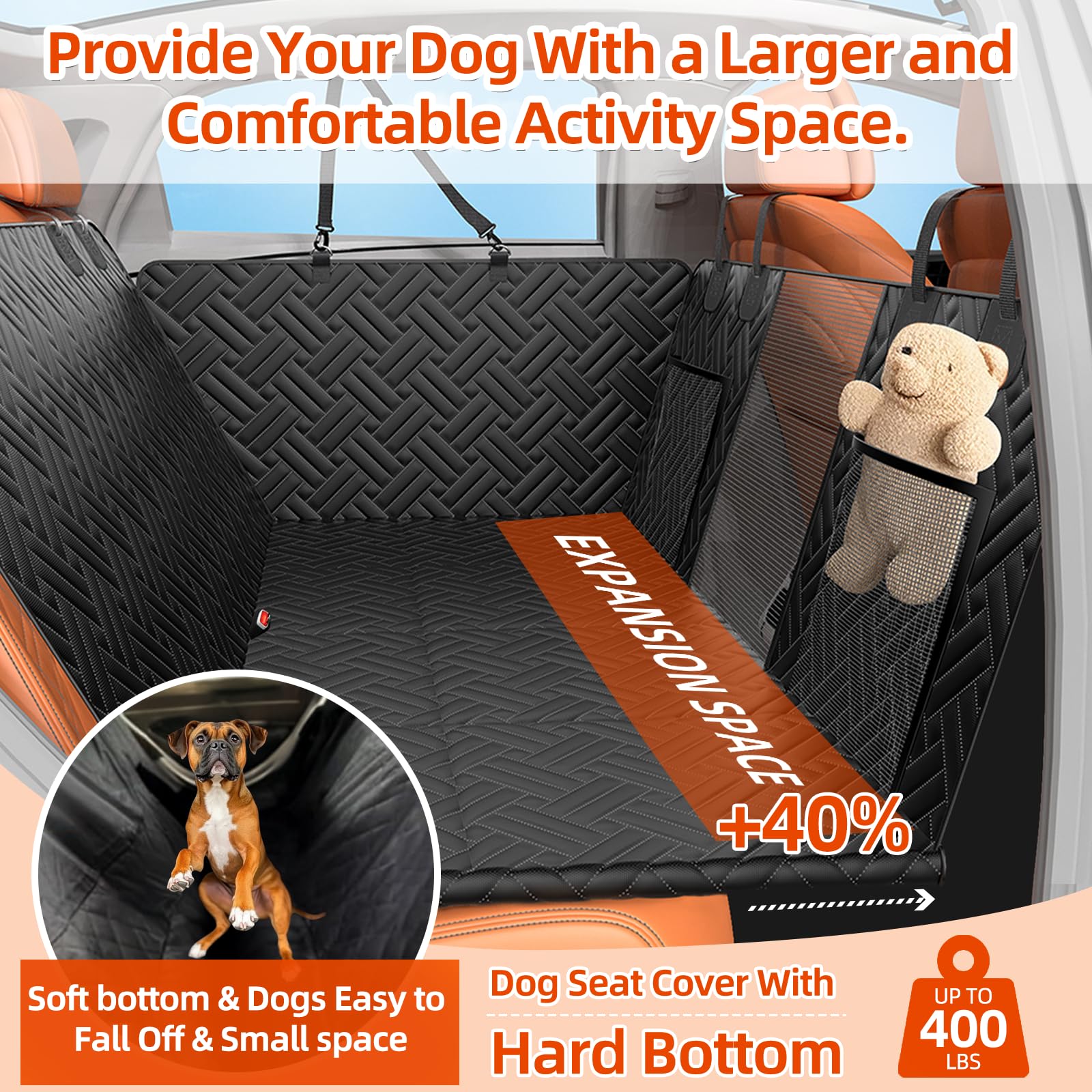 Waterproof Dog Car Seat Cover with Hard Bottom & Mesh Window - Foldable Back Seat Extender for Dogs, Sturdy Pet Hammock with Storage Pocket - Perfect for Cars & SUVs (Ideal for Travel, Road Trips & Daily Commutes)