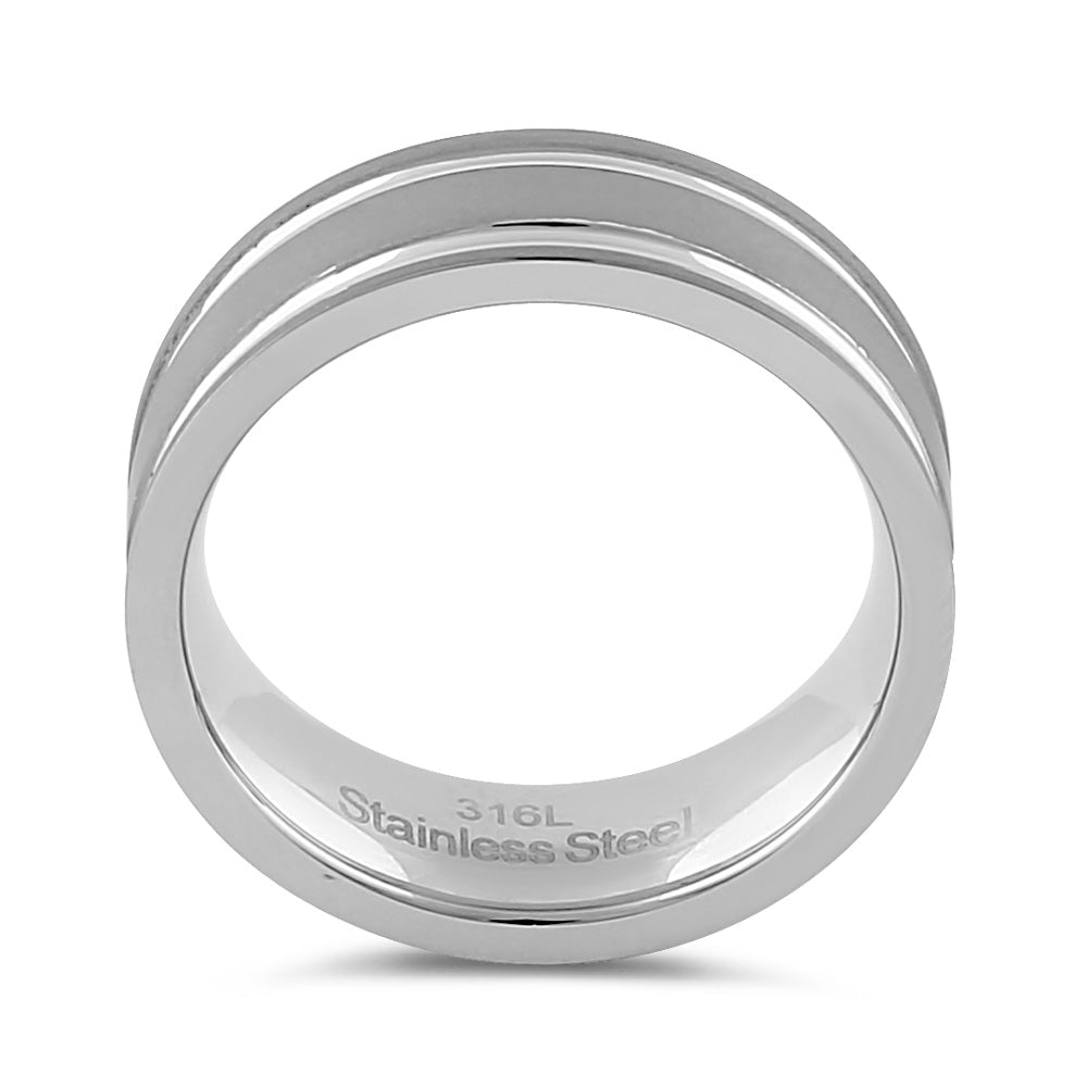 7mm Matte Stainless Steel Men's Wedding Band with Polished Stripes - Durable & Stylish Ring for Men's Fashion, Gifts & Special Occasions