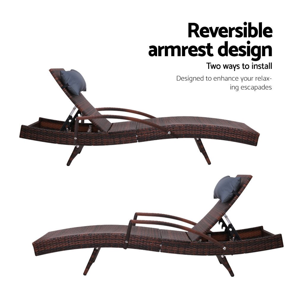 Premium Bianca Outdoor Sun Lounger Chair with Adjustable Headrest & Cushion - Weather-Resistant Patio Furniture for Poolside, Beach, Garden Relaxation - Espresso Brown