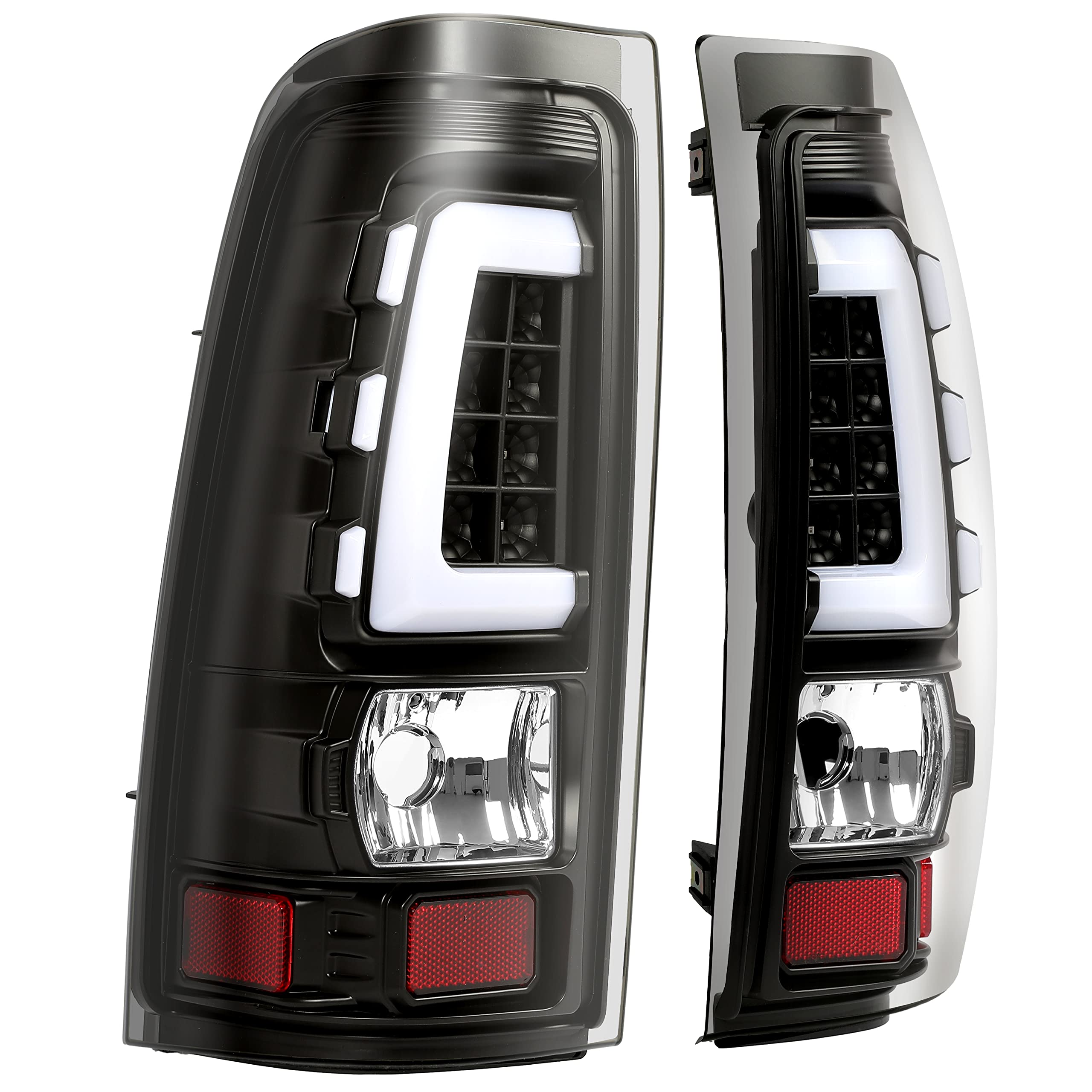 Kojem LED Tail Lights for 1999-2006 Chevy Silverado & 1999-2002 GMC Sierra 1500/2500/3500 - Black Housing with Clear Lens LED Tube Bar Taillight - Upgrade Your Truck's Style & Night Visibility