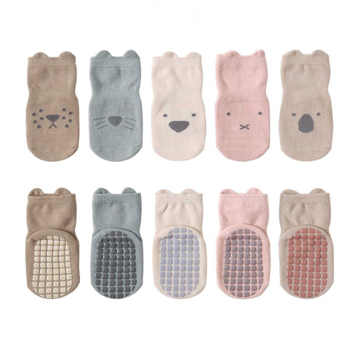 OHIXILOR 5 Pairs Non-Slip Baby Socks for Boys & Girls - Soft Unisex Toddler Crew Socks with Anti-Skid Grips - Perfect for Playtime, Daycare & Learning to Walk