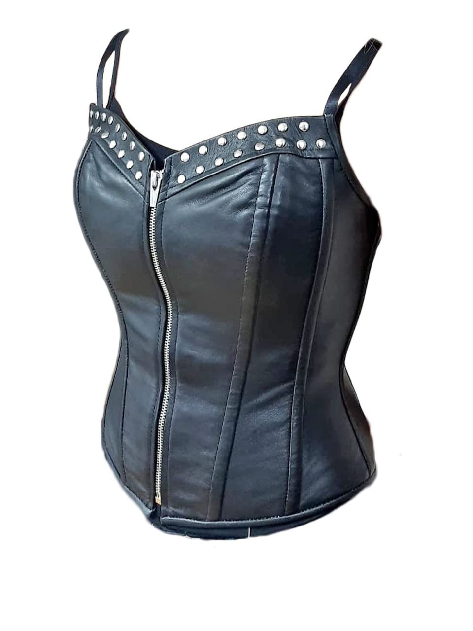 Women's Black Leather Zipper Front Bustier Corset Top - S-XXL Sizes | Sexy Gothic Lingerie for Burlesque, Cosplay & Night Out