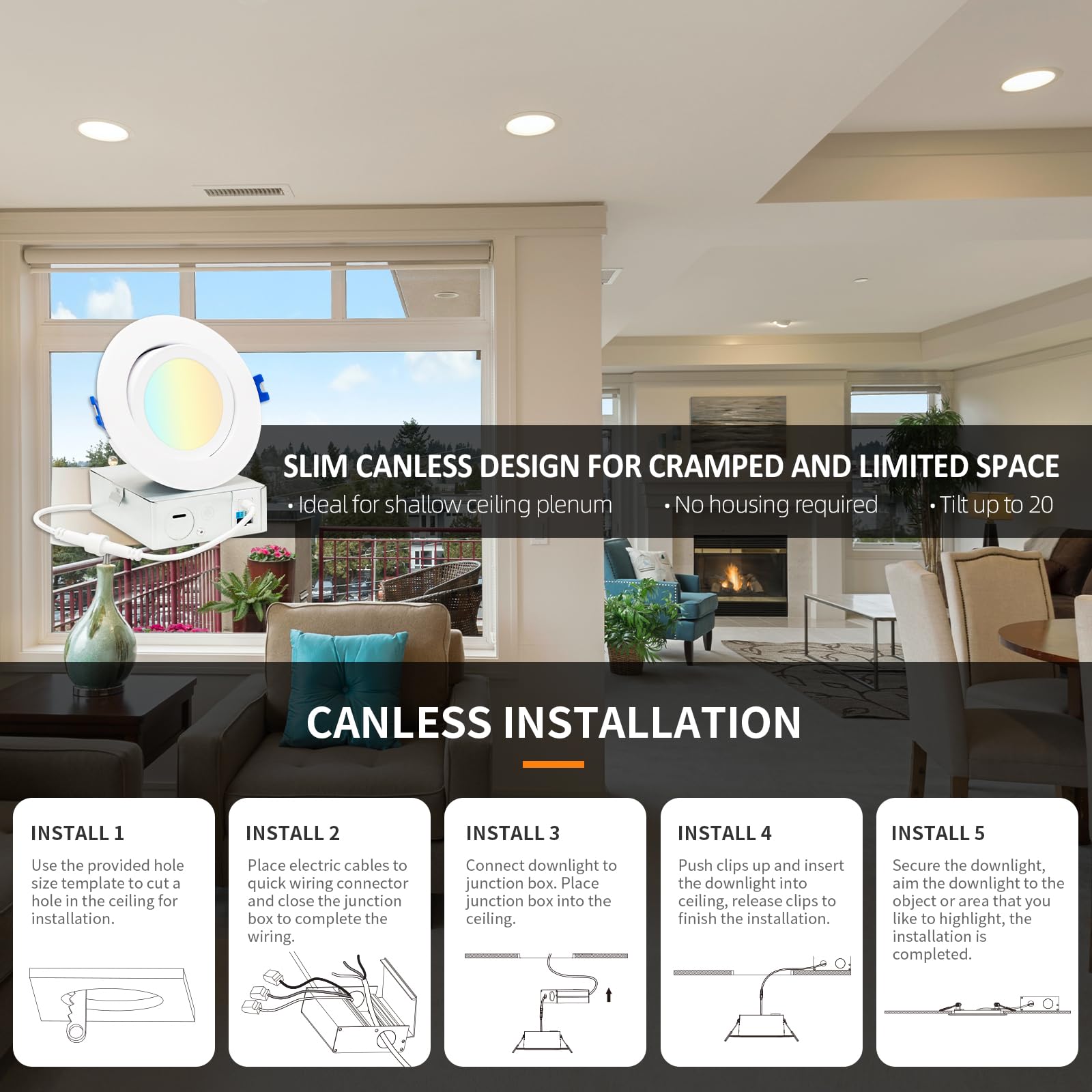12 Pack 6 Inch LED Recessed Lights with Junction Box - 5 CCT Selectable (2700K-5000K), 12W 800lm, CRI 90+, Dimmable, IC Rated, ETL Certified - Perfect for Living Room, Kitchen, Bedroom, and Commercial Spaces