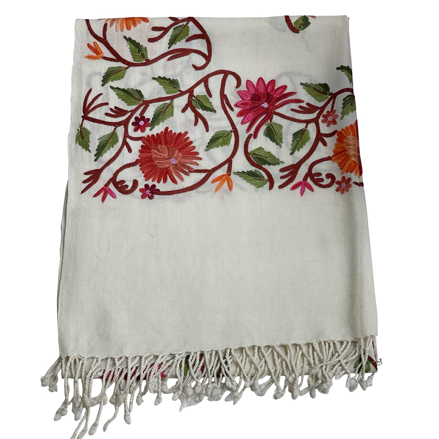 Luxury Cashmere Scarf for Women & Girls - Extra Long, Lightweight, Floral Embroidery with Hand-Knotted Edges | Perfect for Winter Fashion, Gift Giving & Special Occasions