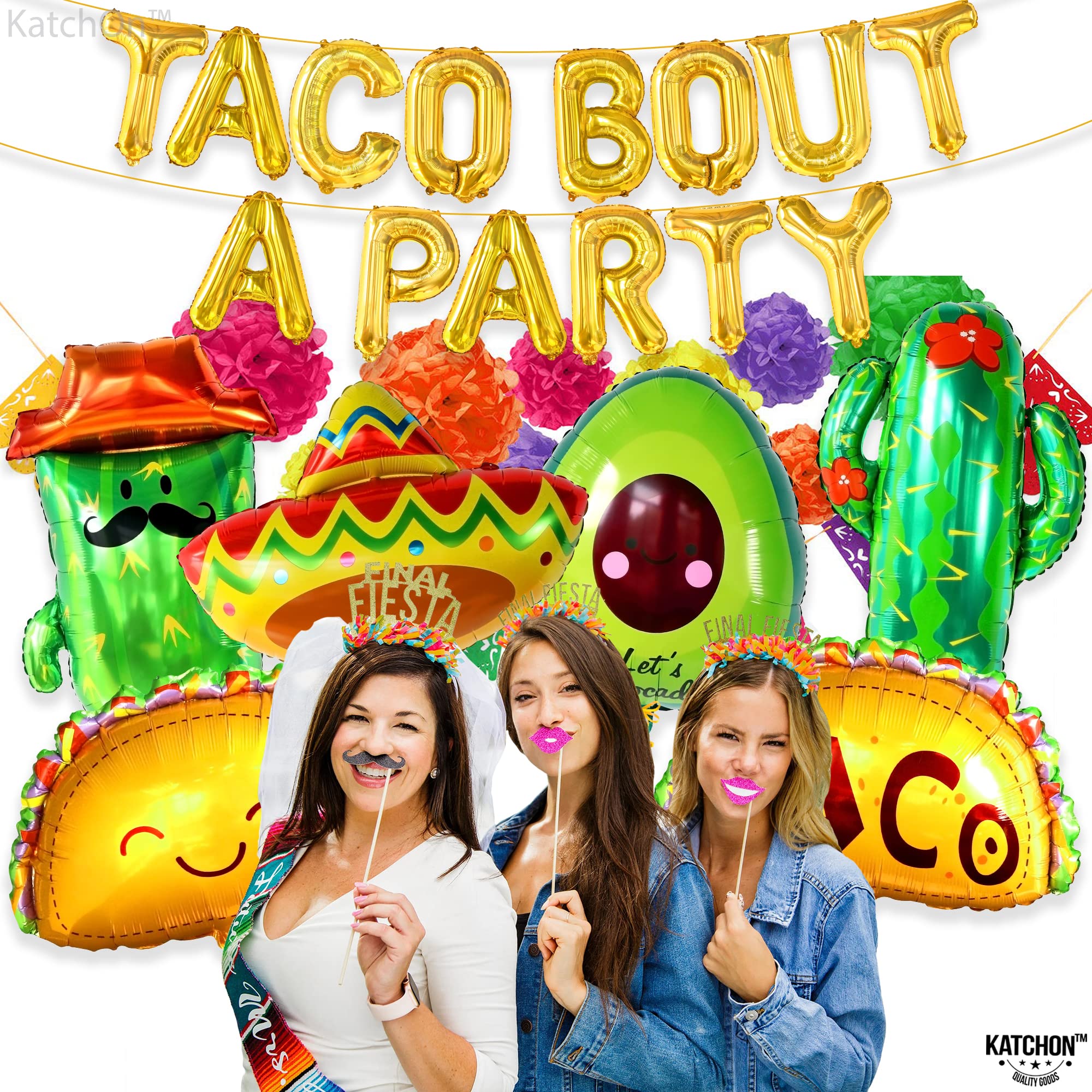 KatchOn 22-Piece Taco Party Decorations Set – Mexican Fiesta Balloons, Cactus Balloons & Taco Themed Party Supplies for Taco Birthday, Cinco de Mayo & Fiesta Celebrations