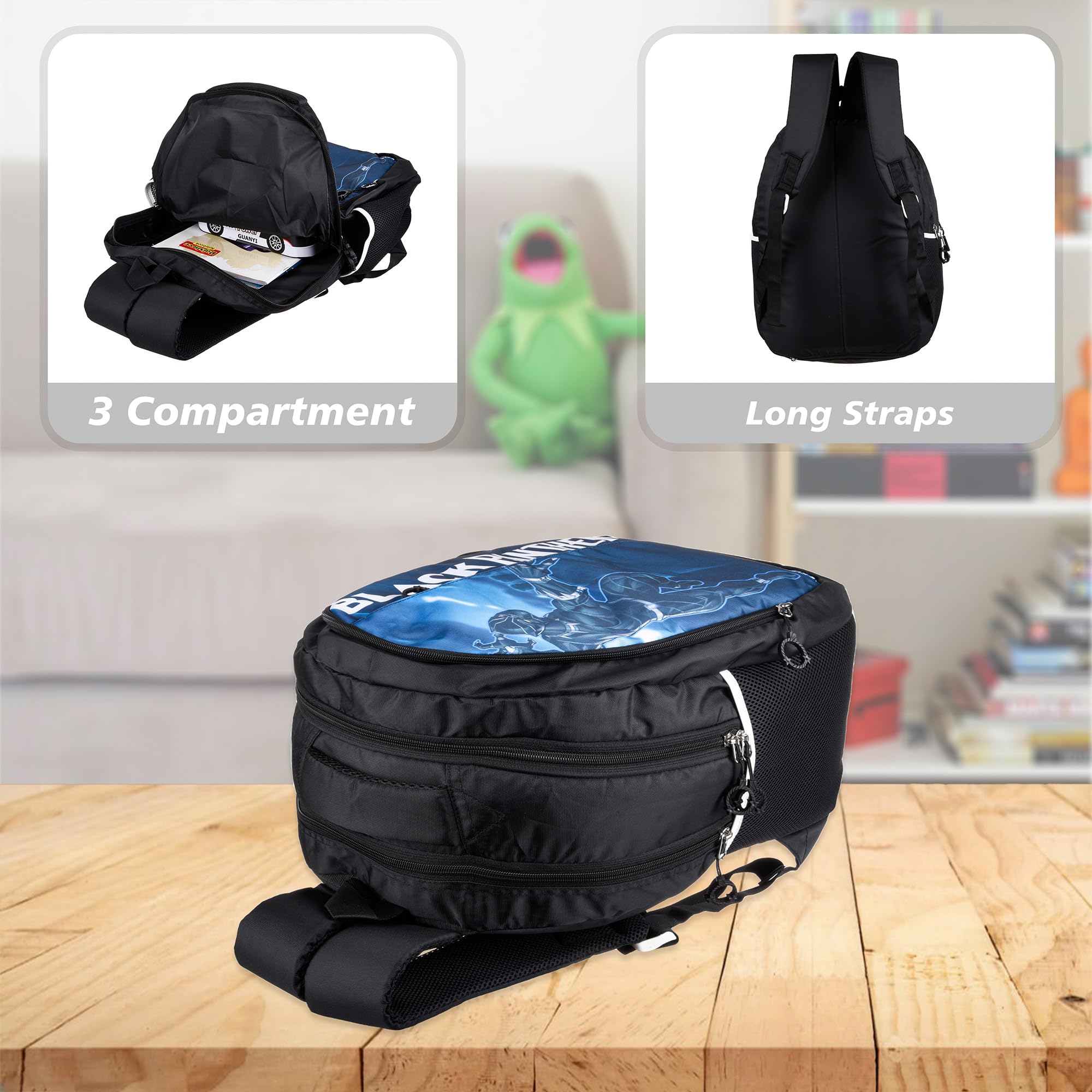 Homestic Marvel Black Panther Backpack for Kids - 5 Compartment School Bag with Cover | Boys & Girls Bookbag for College, Travel & Daily Use | Durable Backpack for Students, Commuting & Outdoor Activities