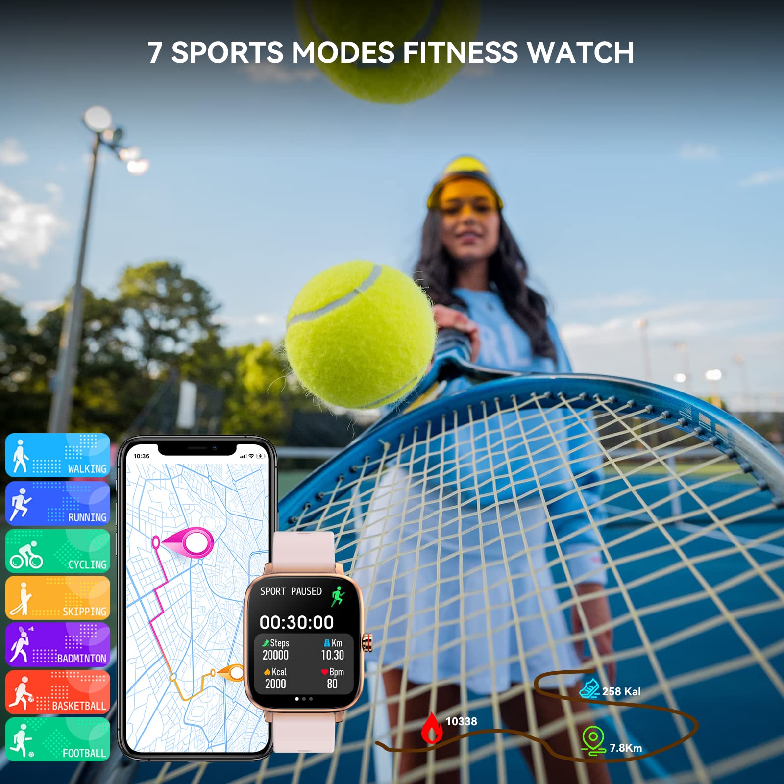 Smart Watch for Android & iOS - 1.7 Inch Touch Screen Fitness Tracker with Heart Rate Monitor, Step Counter, Calorie & Sleep Tracking - Waterproof Smartwatch for Men Women (Perfect for Running, Gym & Daily Activity)