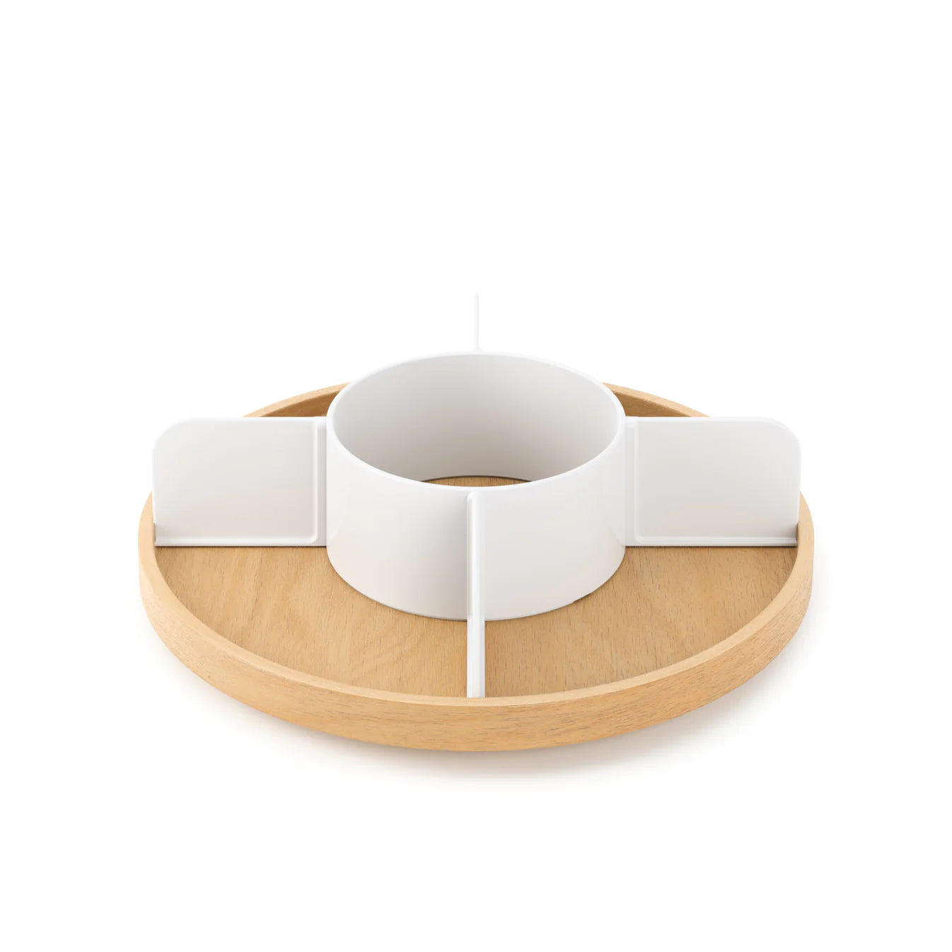 Bellwood 12-Inch Lazy Susan Turntable with 4 Divider Sections - White/Natural Wooden Rotating Serving Tray for Dining Table, Kitchen Countertop, or Pantry Organization