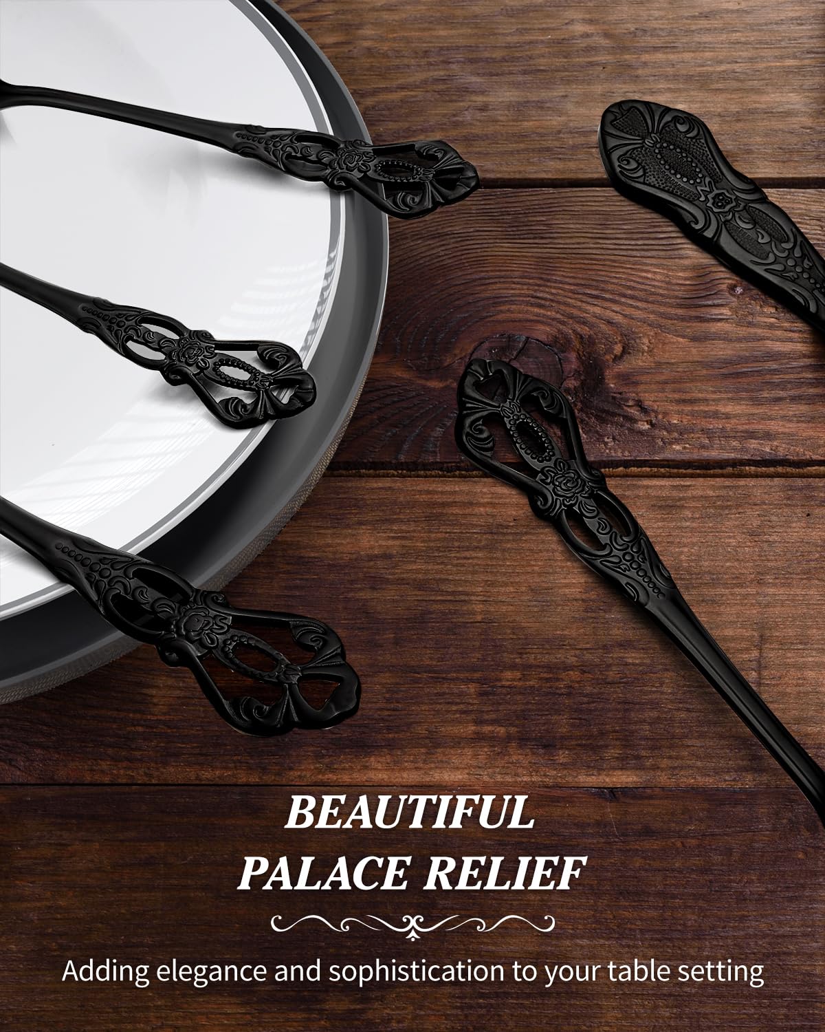 24-Piece Black Silverware Set for 4 - Stainless Steel Flatware Set with Steak Knives, Forks & Spoons - Elegant Retro Royal Cutlery Set with Mirror Finish - Dishwasher Safe - Perfect for Dinner Parties, Restaurants & Home Dining