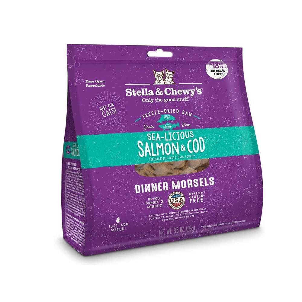 Grain-Free Freeze-Dried Salmon & Cod Dinner Morsels for Cats - High-Protein Natural Cat Food for Indoor & Outdoor Cats - Perfect for Training, Treats, or Meal Toppers