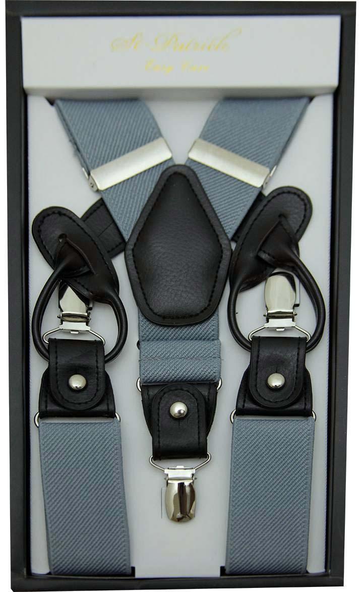 Silver Convertible Suspenders with Clip & Button - Adjustable for Formal & Casual Wear - Perfect for Weddings, Office & Vintage Style Outfits