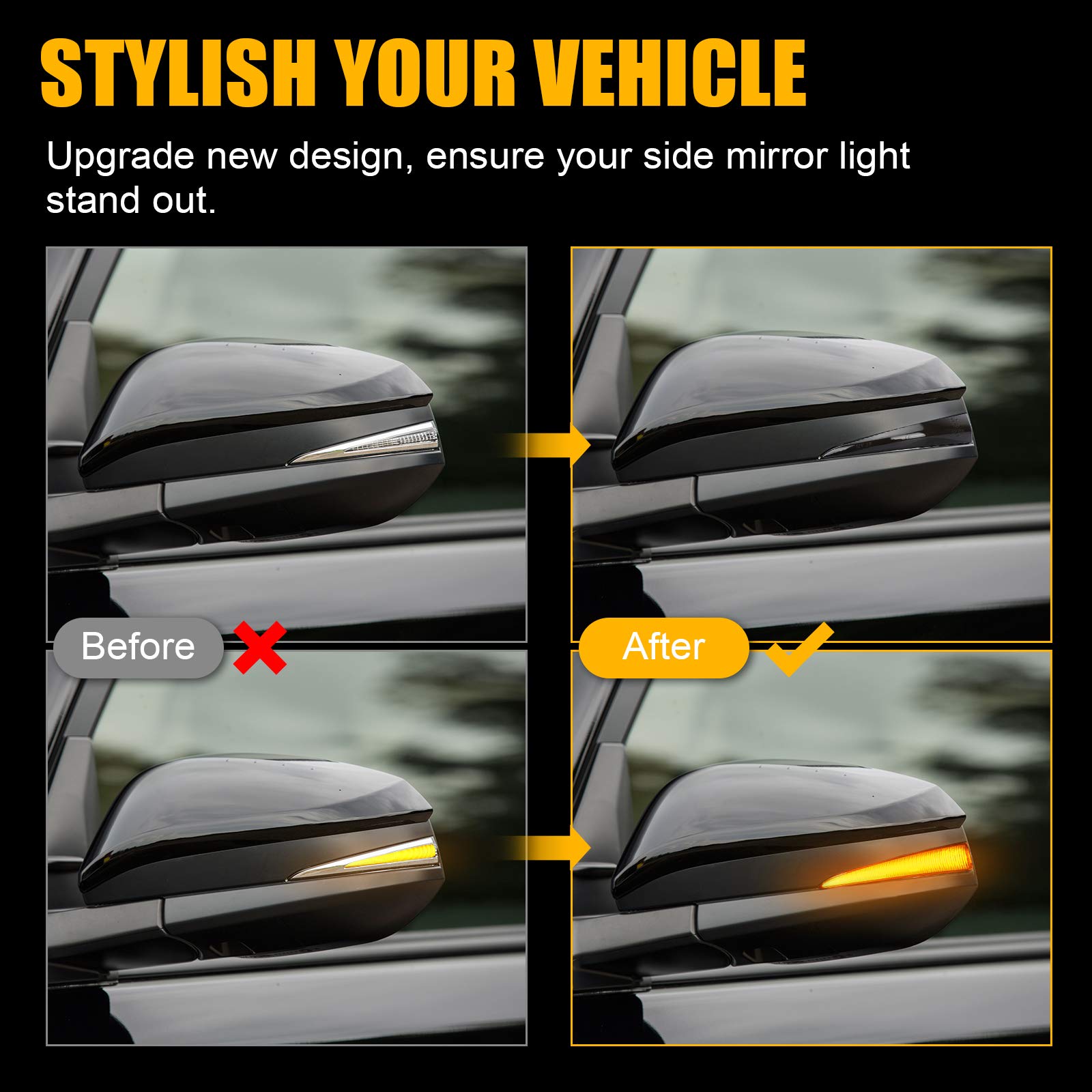 SUPAREE LED Side Mirror Turn Signal Lights - Sequential Dynamic Indicator Strip for Toyota 4Runner (2014-2024), Highlander (2014-2019), RAV4 (2013-2018), Noah (2015-2018) - Smoked Lens - Easy Installation & Enhanced Safety for Night Driving