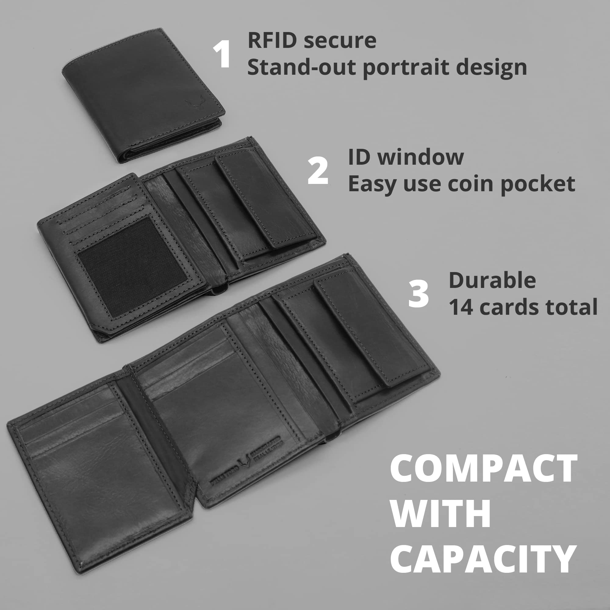 PELLE TORO Handmade Men's RFID Blocking Leather Wallet - Slim Napa Leather Bifold Wallet with 2 Cash Compartments, 13 Card Slots & ID Window - Perfect Gift for Dad, Husband, Boyfriend (Wooden Gift Box Included) | Ideal for Everyday Use, Travel & Business