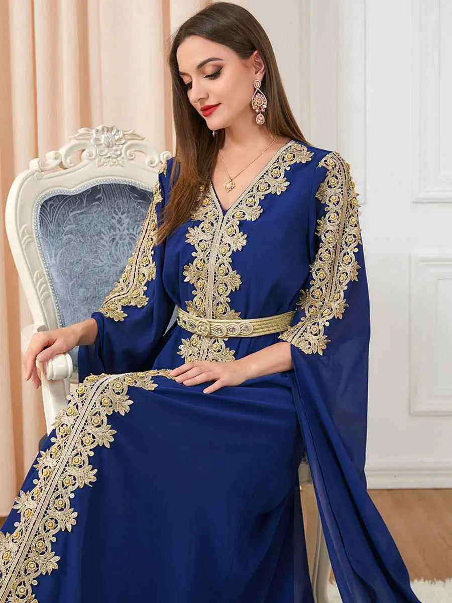Elegant Arab Women's Chiffon Caftan Dress for Evening Party, Wedding & Special Occasions - Breathable & Comfortable Middle Eastern Kaftan for Eid Celebrations